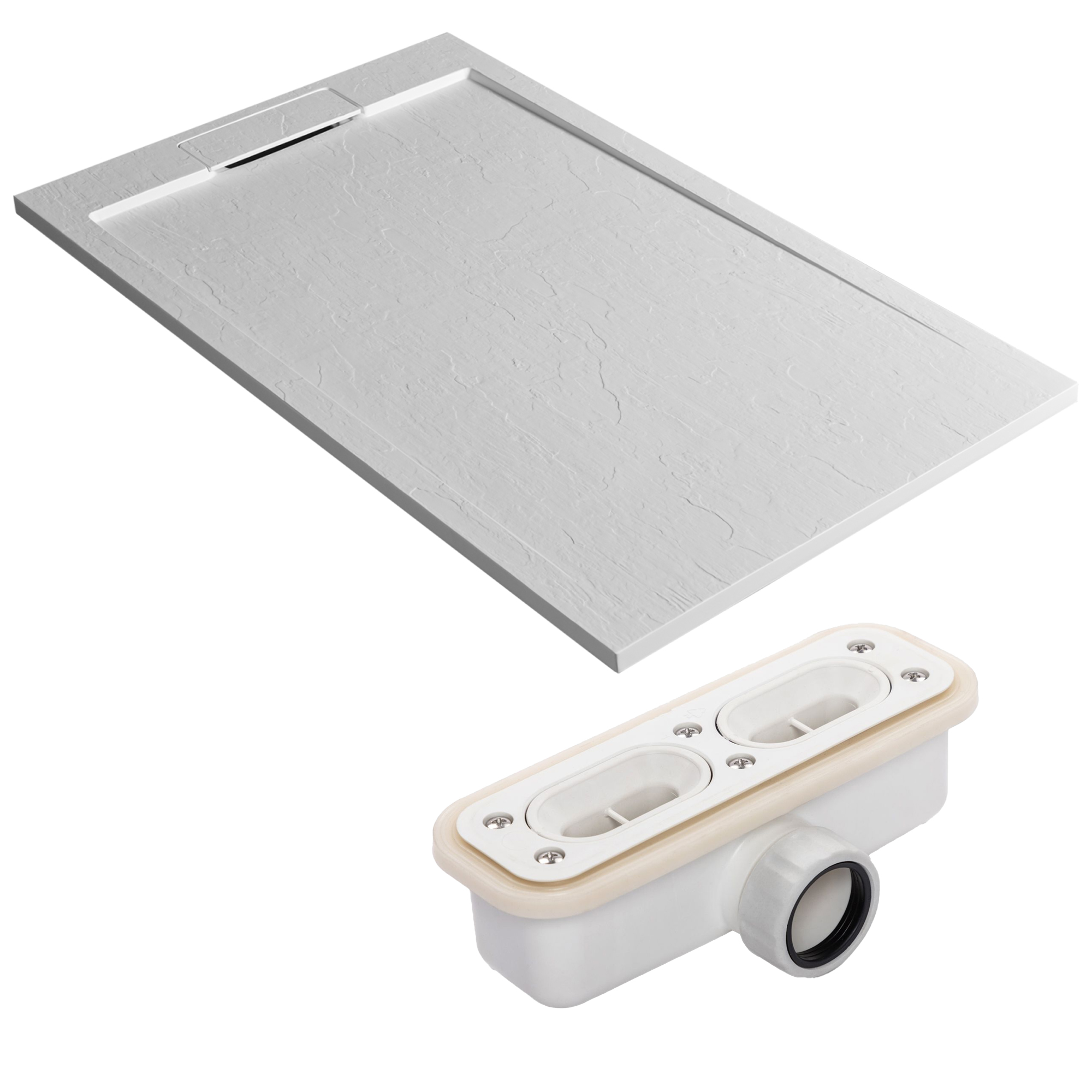 Drench Origin Slate-Effect 30mm Textured Matt White Shower Tray with Hidden Waste