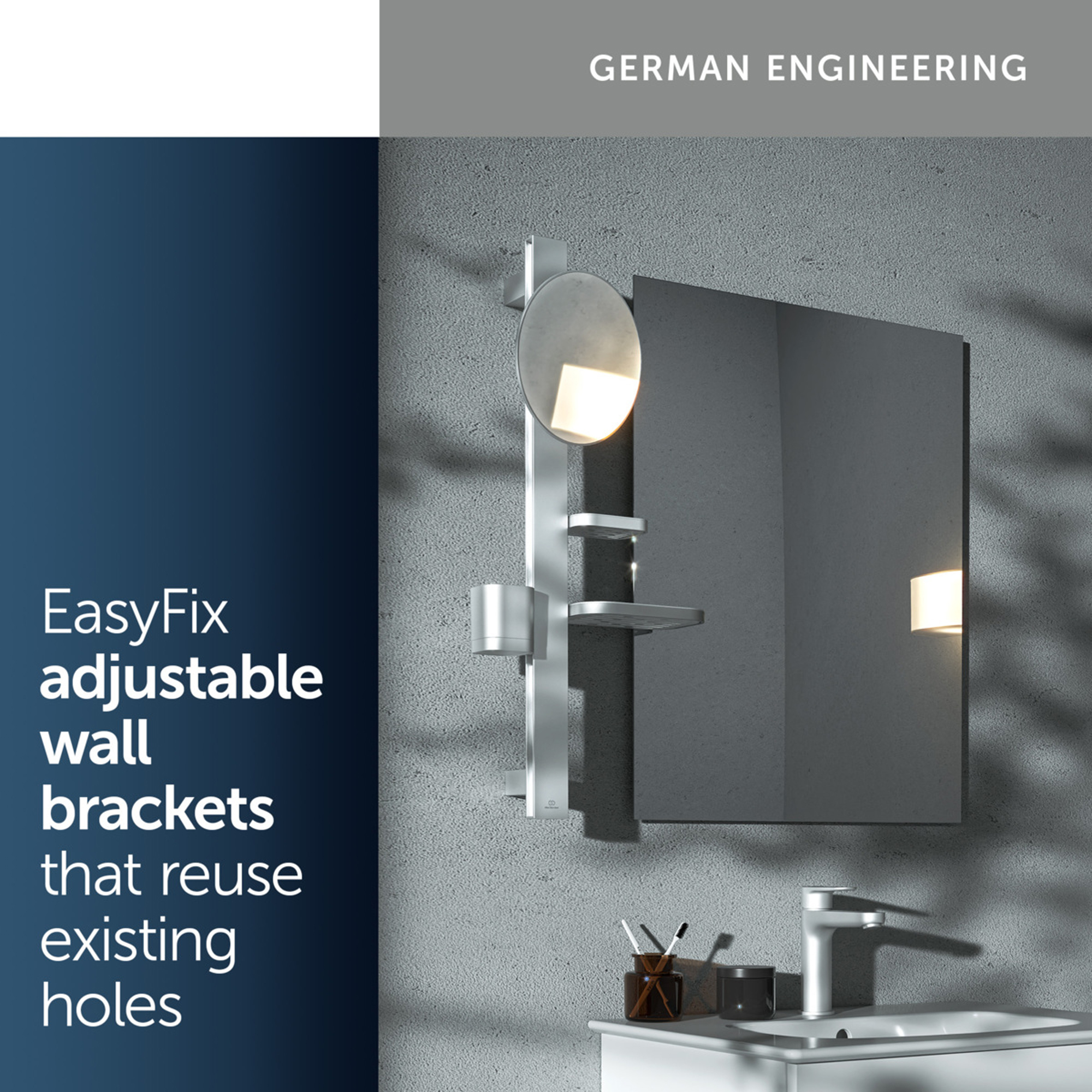 Ideal Standard Alu+ 200mm Magnifying Mirror & Beauty Bar