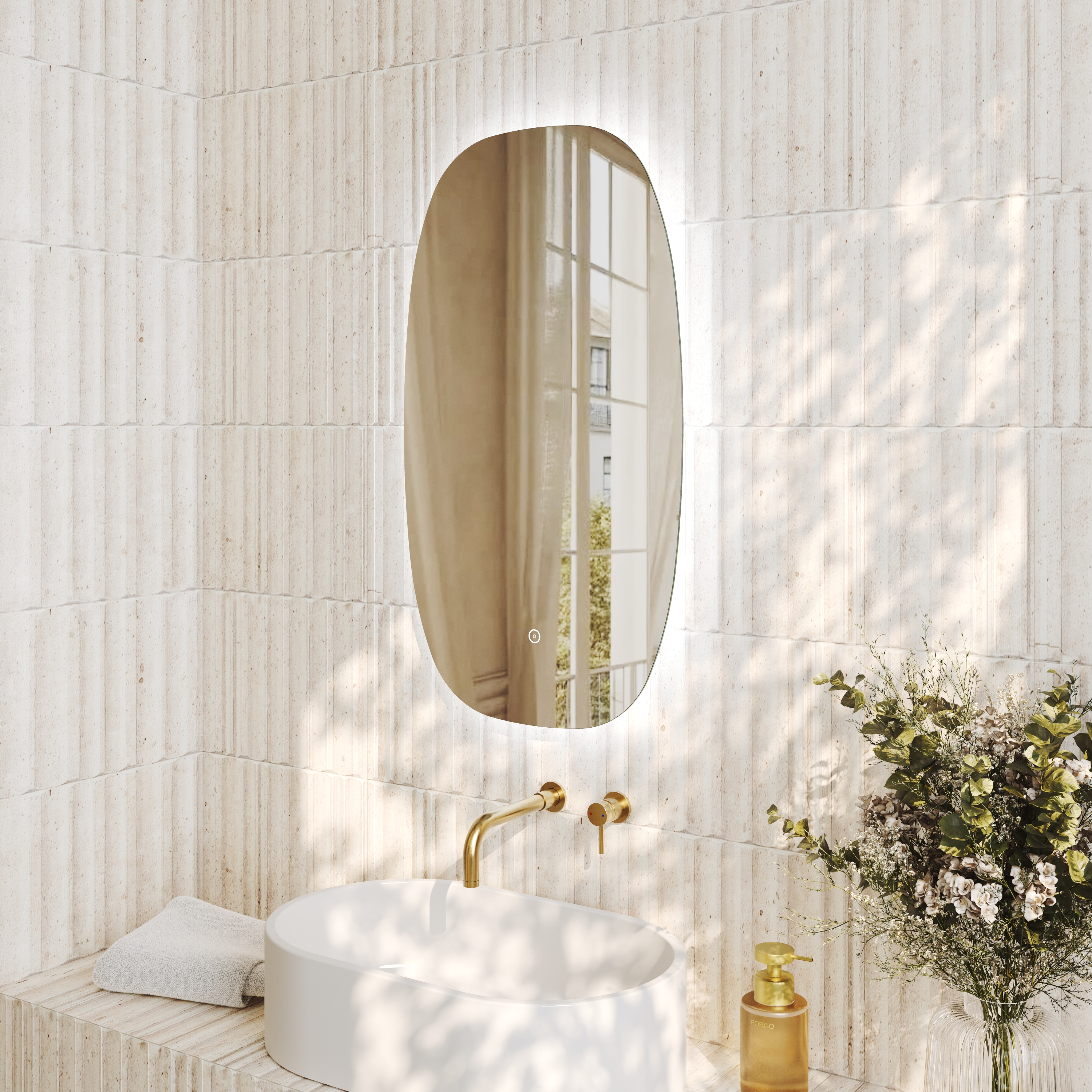 Arc LED Illuminated Barrel Mirror with Demister Pad - 450 x 800mm