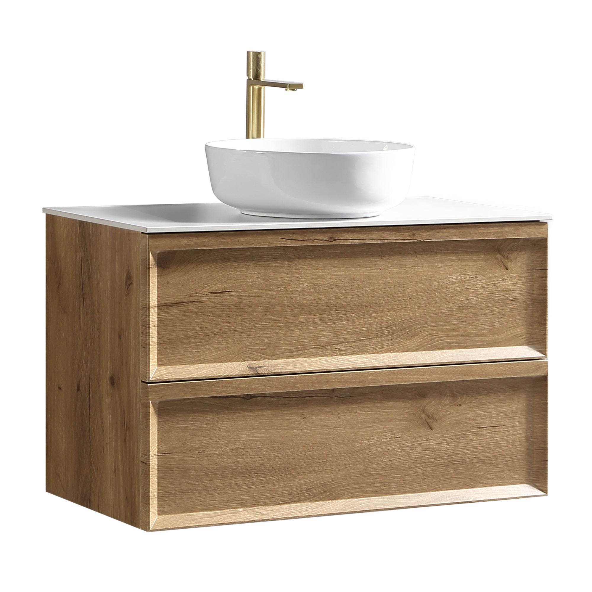Aura 800mm Wall Mounted Natural Oak Vanity Unit & Sintered Stone Countertop