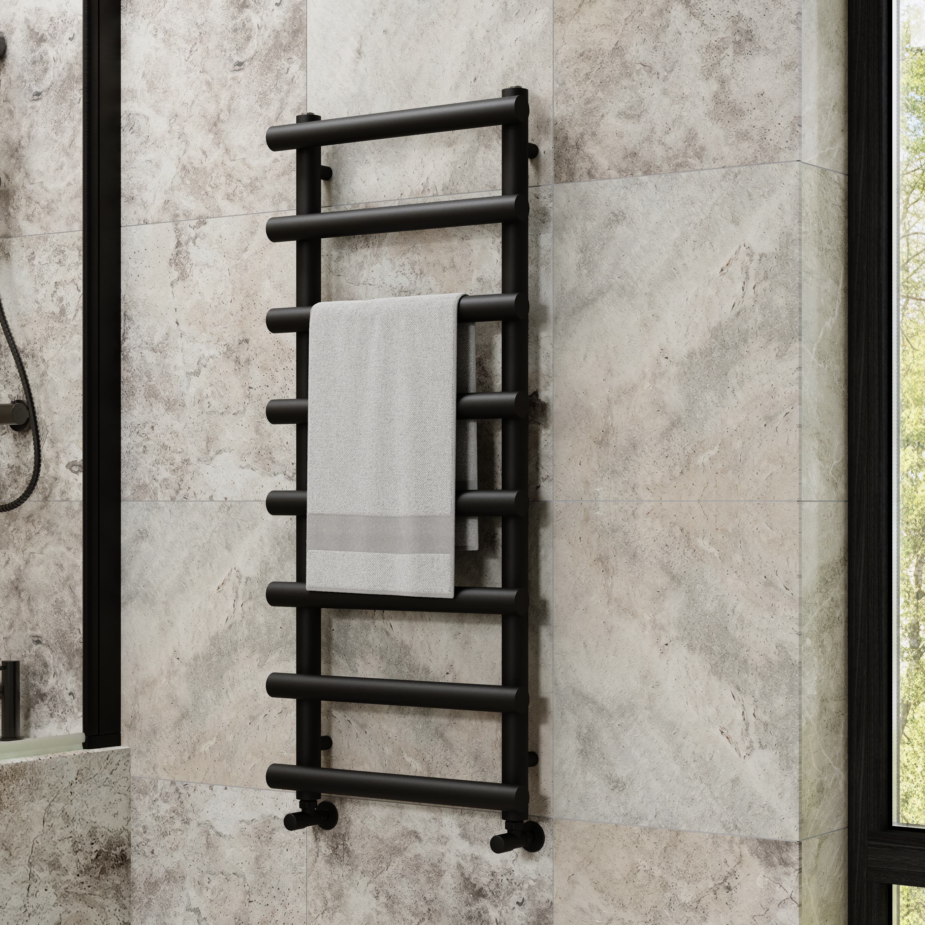 Toasty Yarrow Matt Black Heated Towel Rail