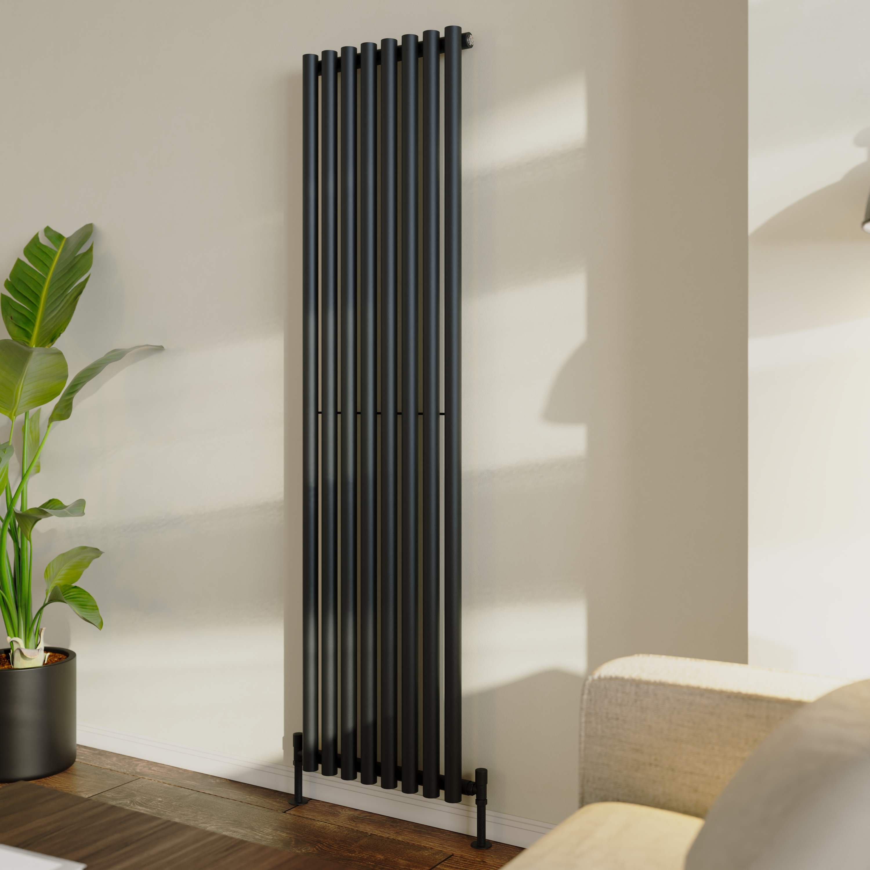 Toasty Aura Matt Black Round Tube Vertical Radiator