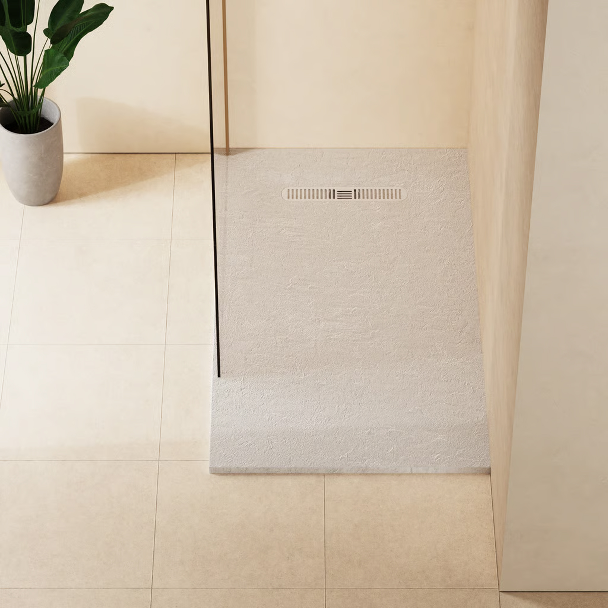 Crosswater Vito 25mm Dolomite Stone Resin Textured Rectangular Shower Tray with Linear Waste Cover