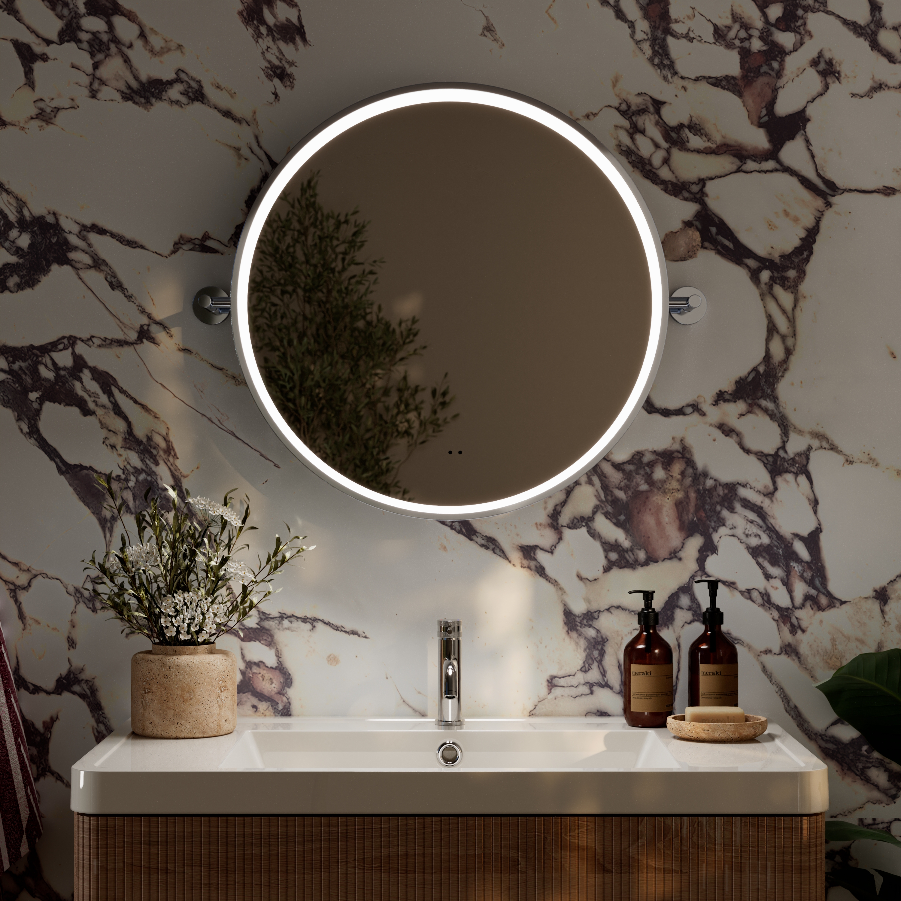 Ester LED Illuminated Framed Round Pivot Mirror with Demister Pad - 600mm
