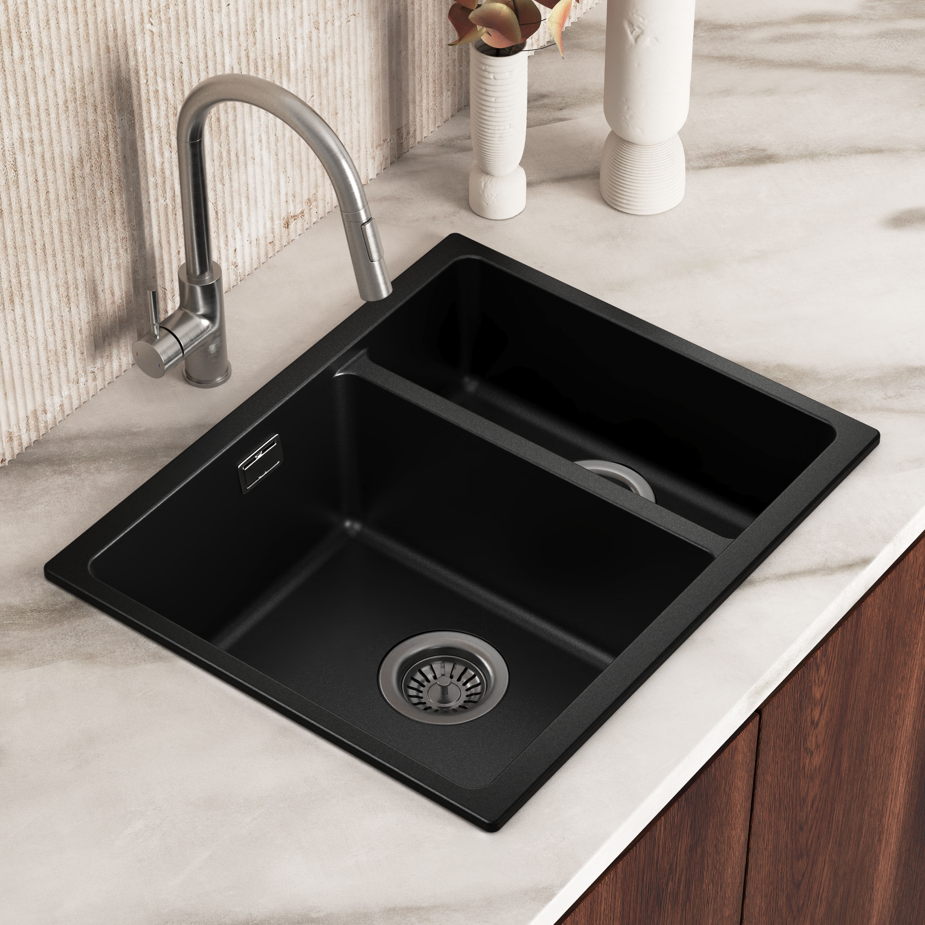 Vellamo Terra 1.5 Bowl Granite Composite Inset/Undermount Kitchen Sink & Waste Kit - 555 x 460mm