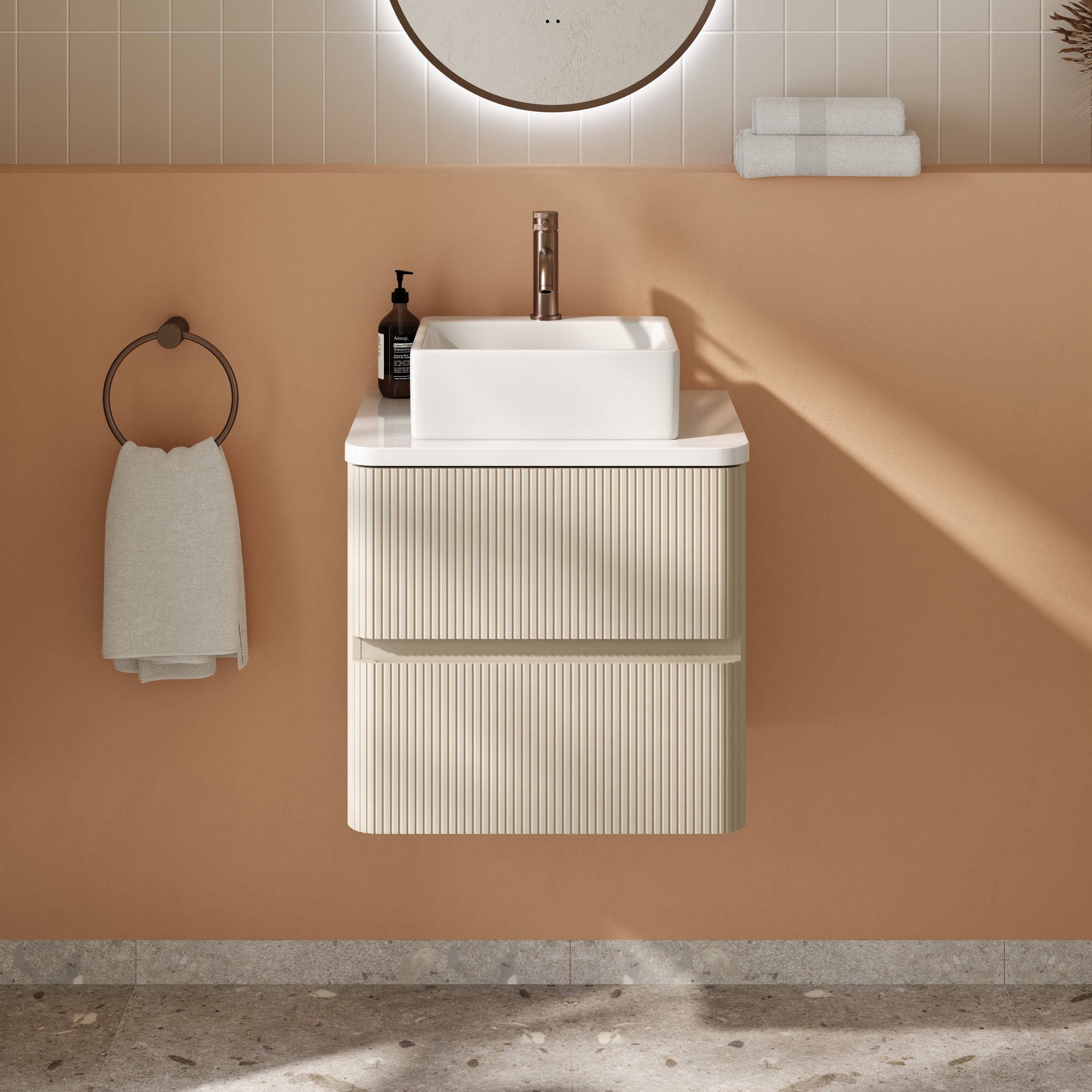 Drench Origin 500mm Fluted Wall Mounted Vanity Unit & Countertop