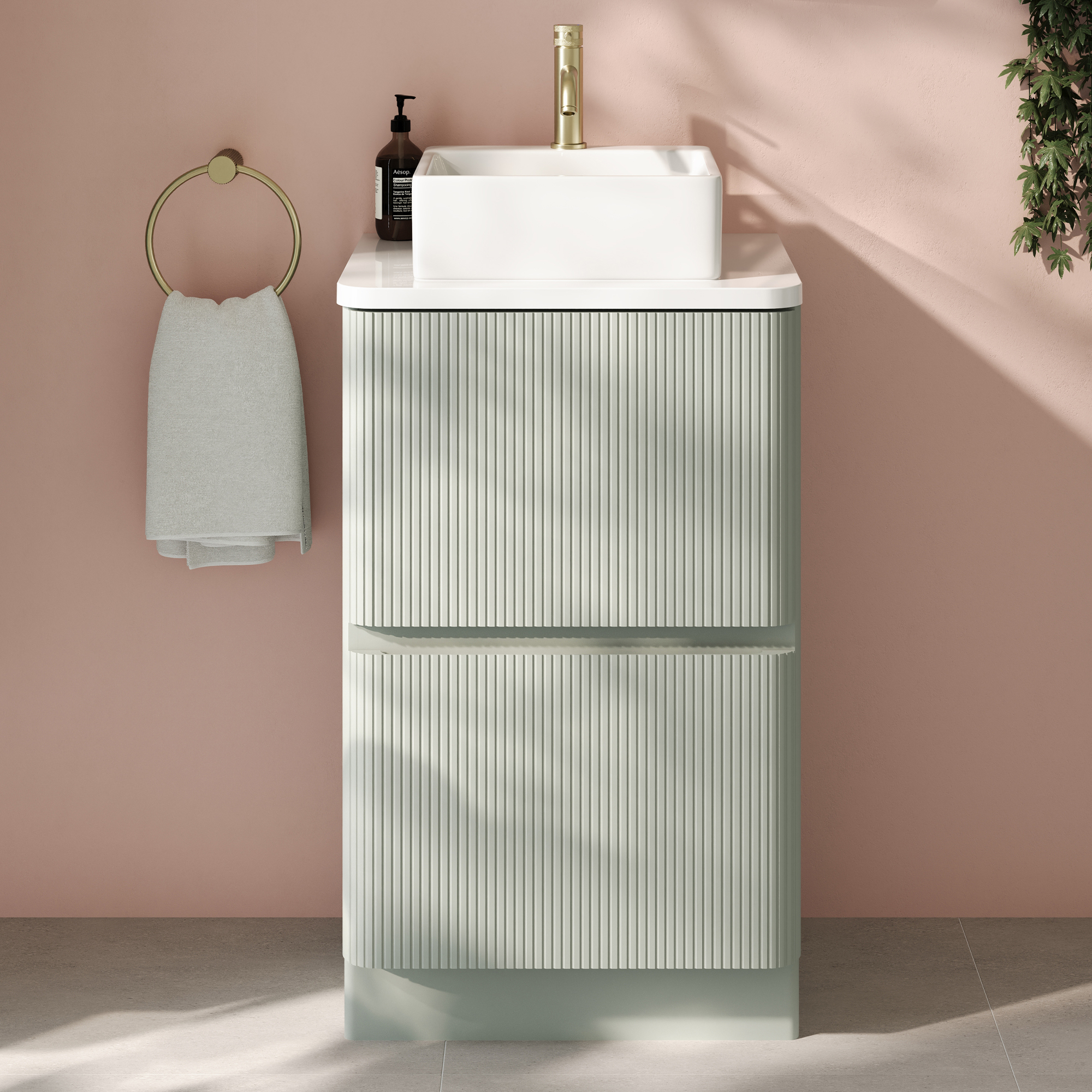 Drench Origin 500mm Fluted Floorstanding Vanity Unit & Countertop