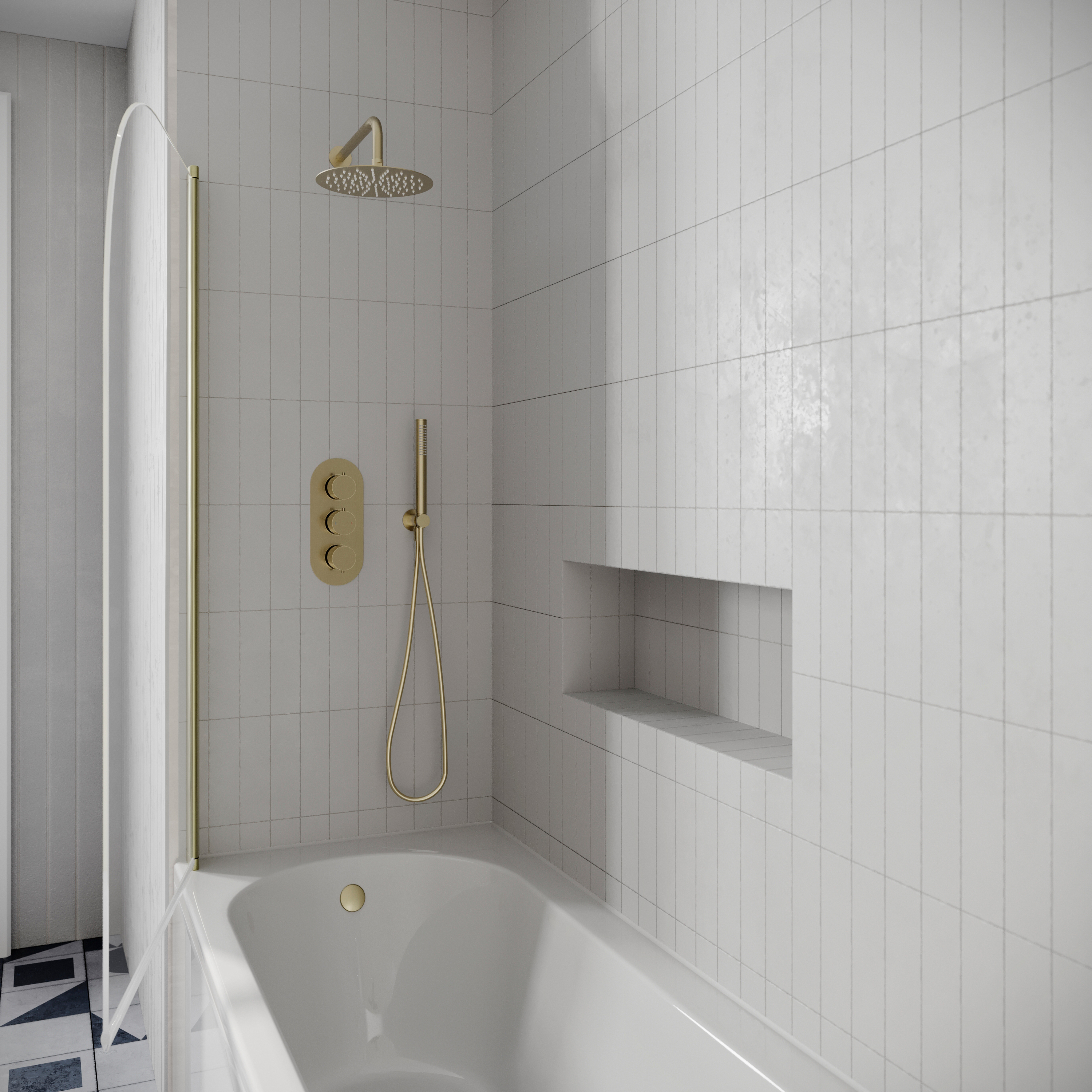 Drench J Shaped Shower Bath with Panel & Shower Screen