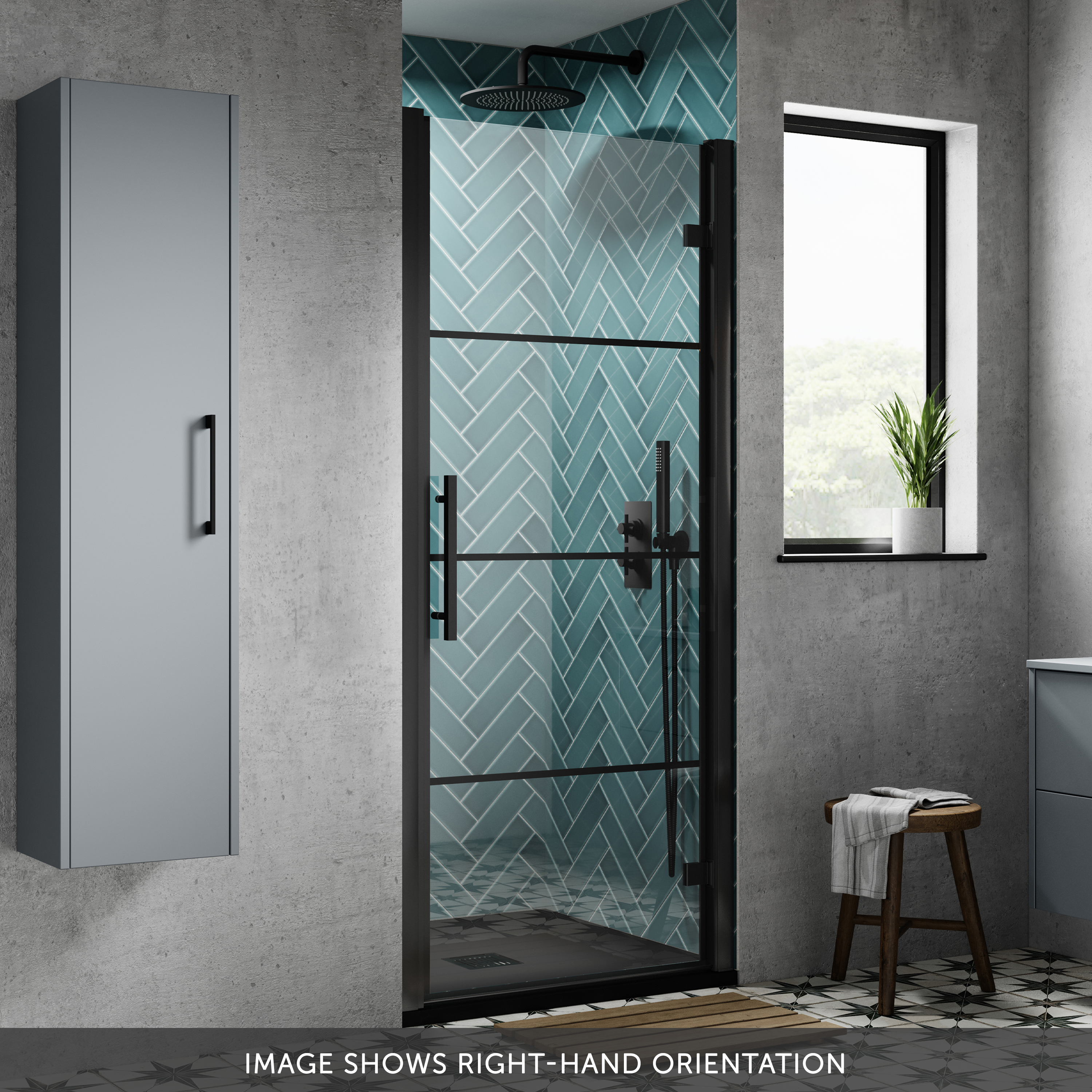 Vellamo City 8mm Framed Matt Black Easy Clean Hinged Shower Door