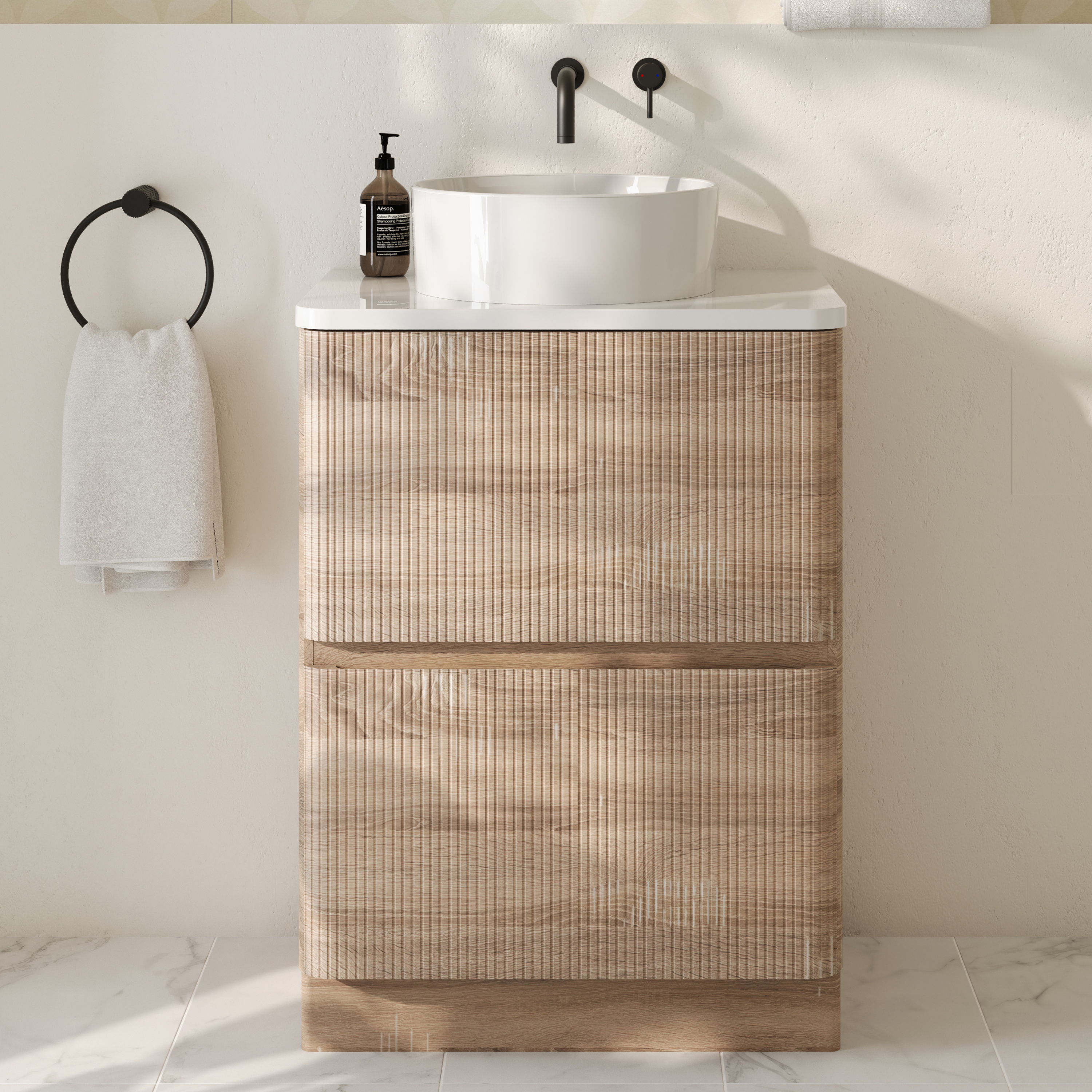 Drench Origin 600mm Fluted Floorstanding Vanity Unit & Countertop