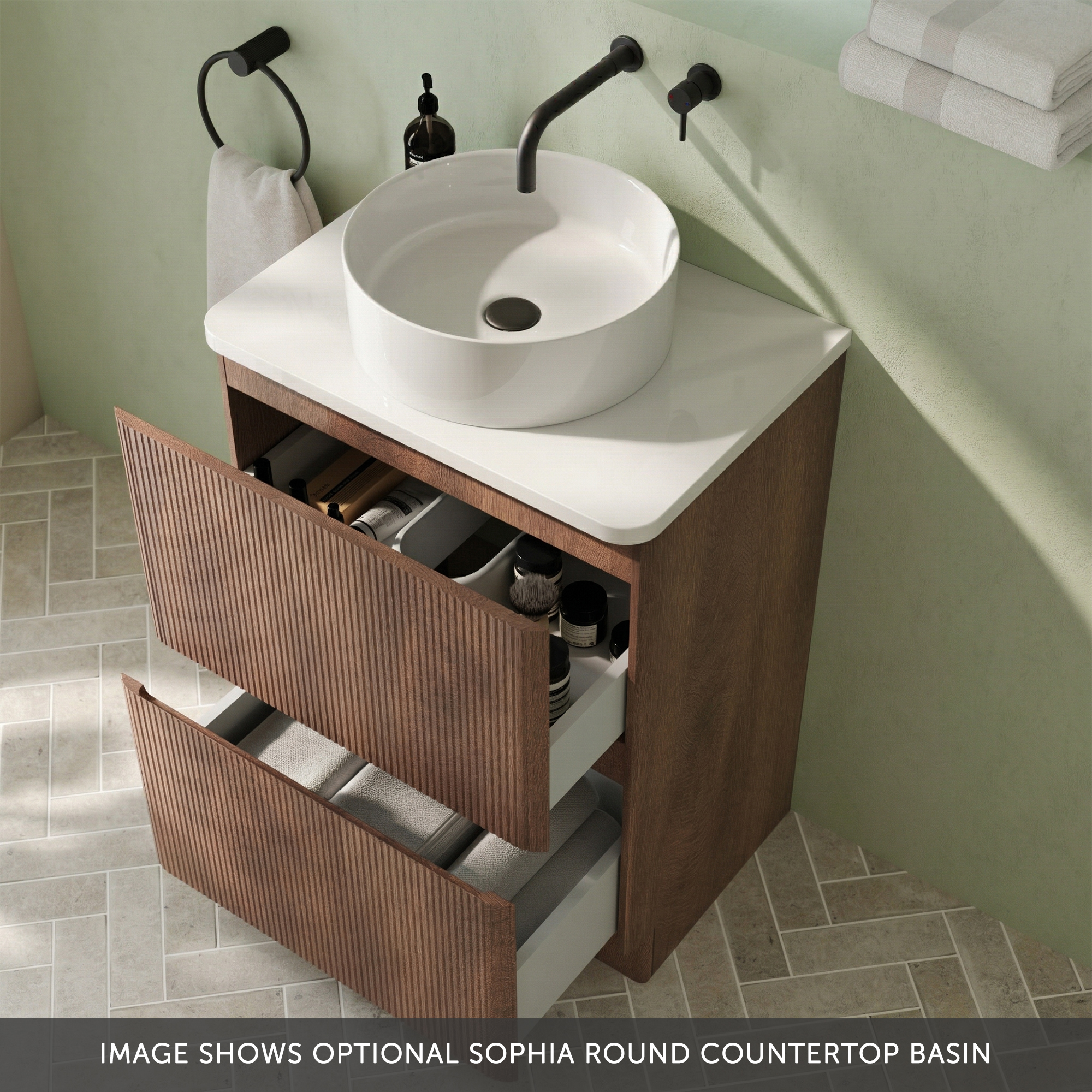 Drench Origin 600mm Fluted Floorstanding Vanity Unit & Countertop