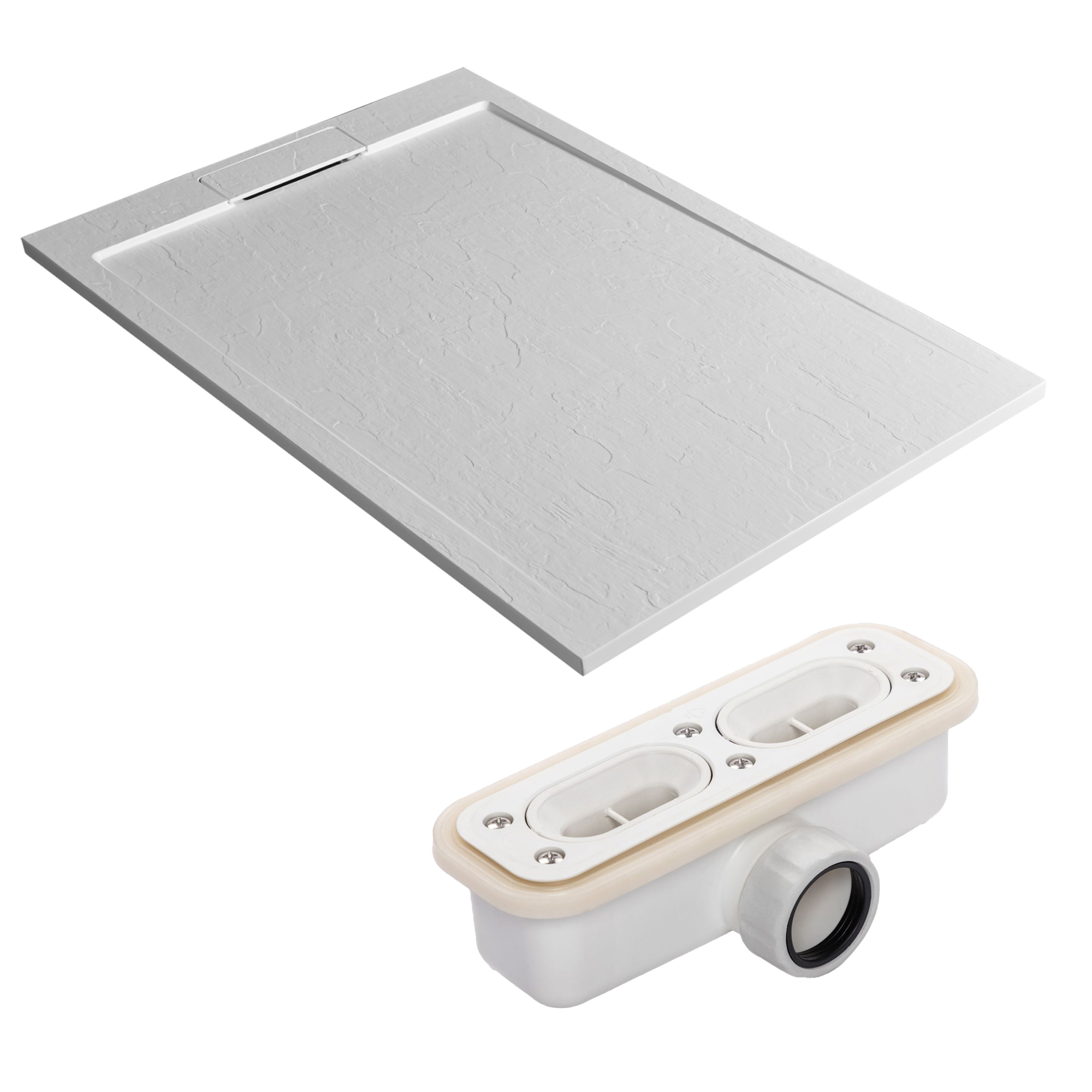 Drench Origin Slate-Effect 30mm Textured Matt White Shower Tray with Hidden Waste