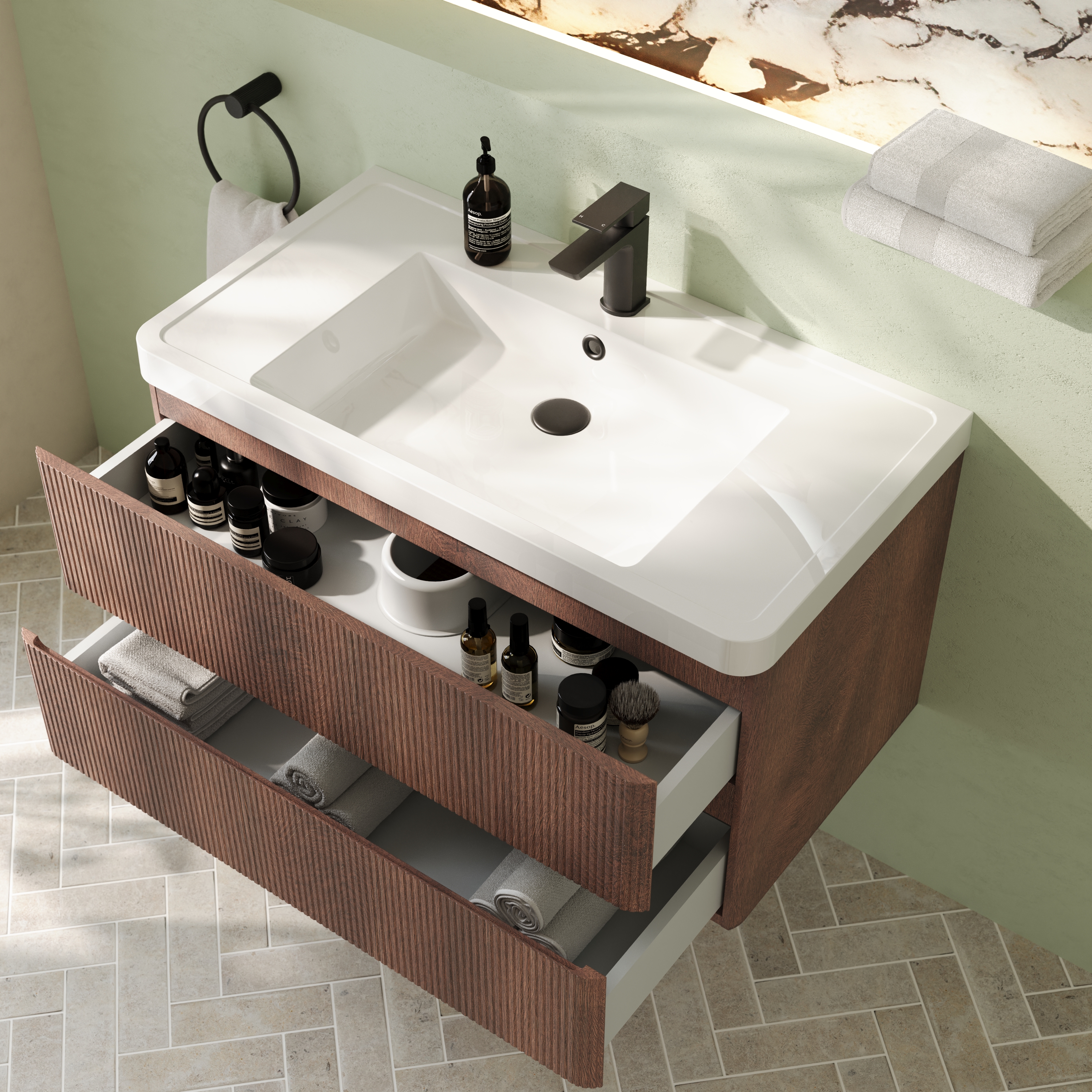 Drench Origin 900mm Fluted Wall Mounted Vanity Unit & Basin