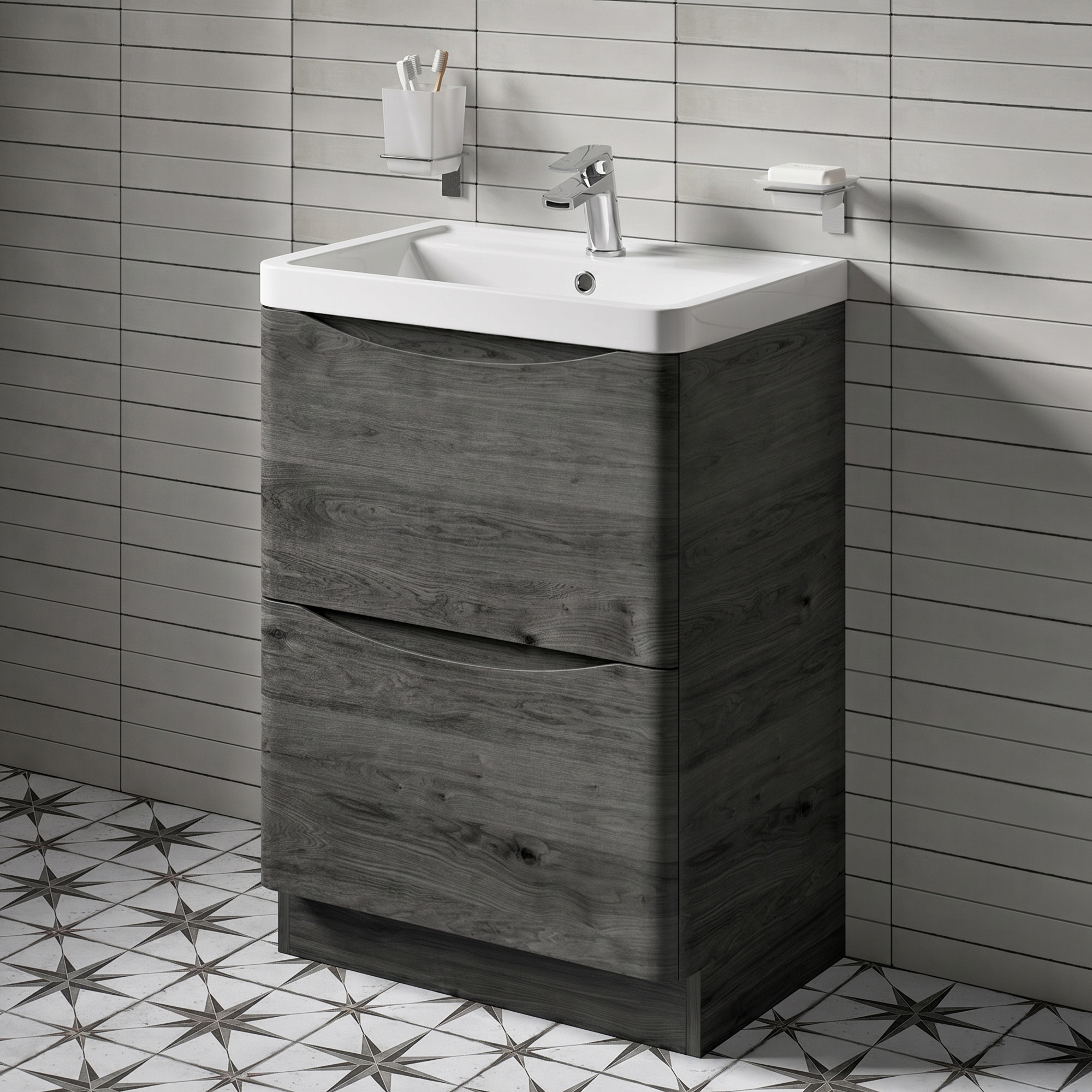 Harbour Clarity 600mm Floorstanding Graphite Oak Vanity Unit & Basin