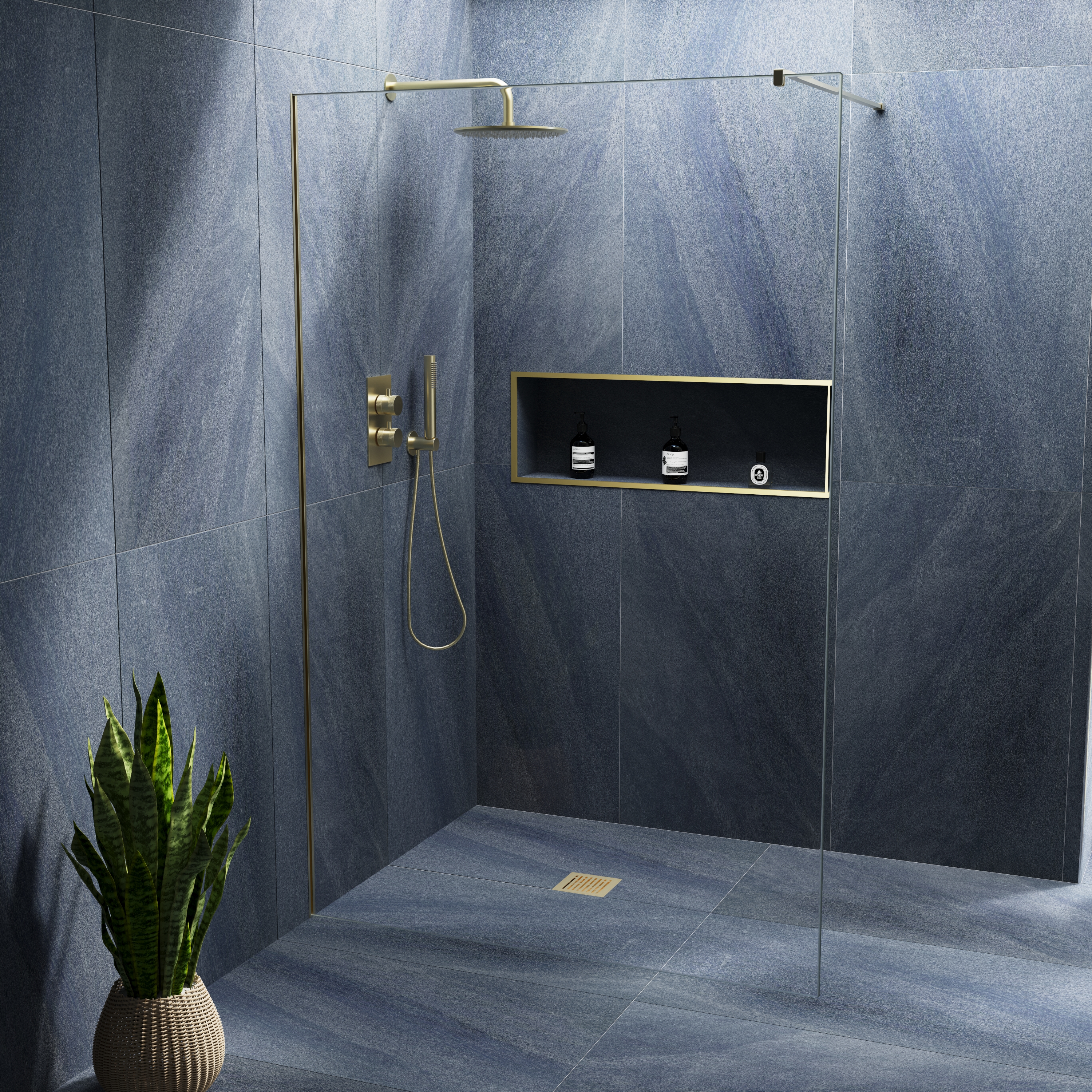 Harbour i10 10mm Easy Clean 2m Tall Frameless Wetroom Panel - Brushed Brass