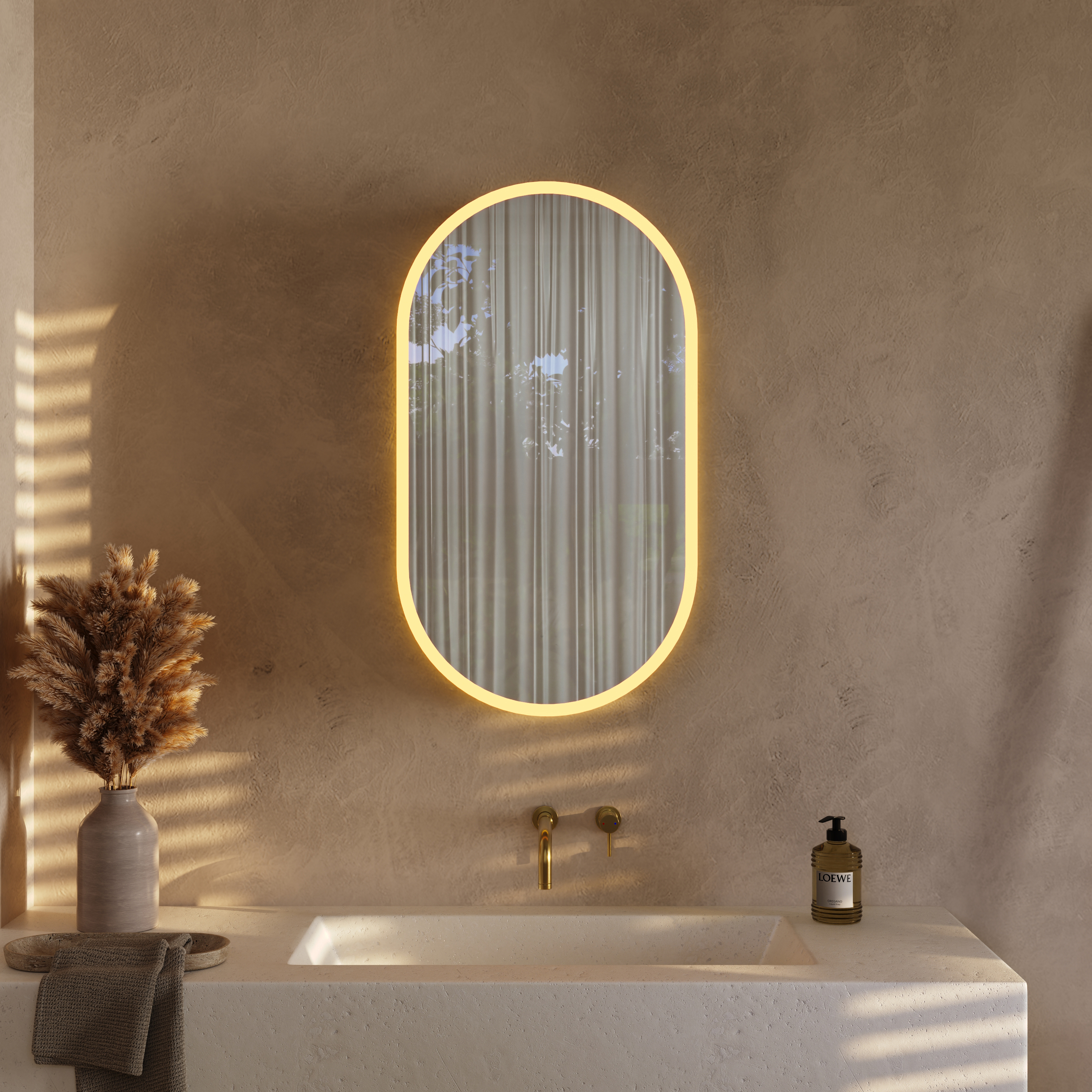 Billy LED Oval Mirrored Cabinet with Demister Pad, Shaver Socket & Colour Change Lights - 450 x 800mm