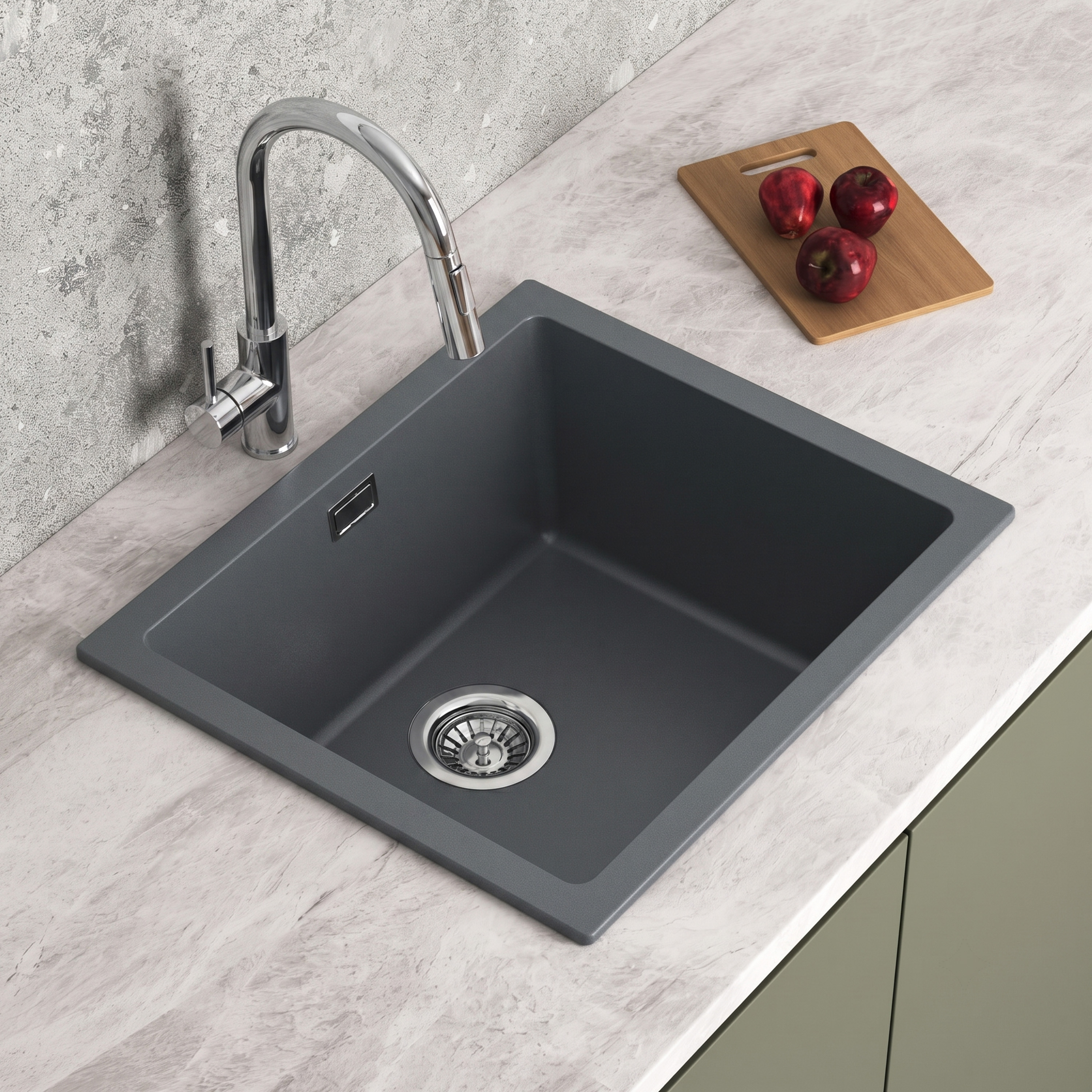 Vellamo Terra 1 Bowl Granite Composite Inset / Undermount Kitchen Sink & Waste - 533 x 457mm