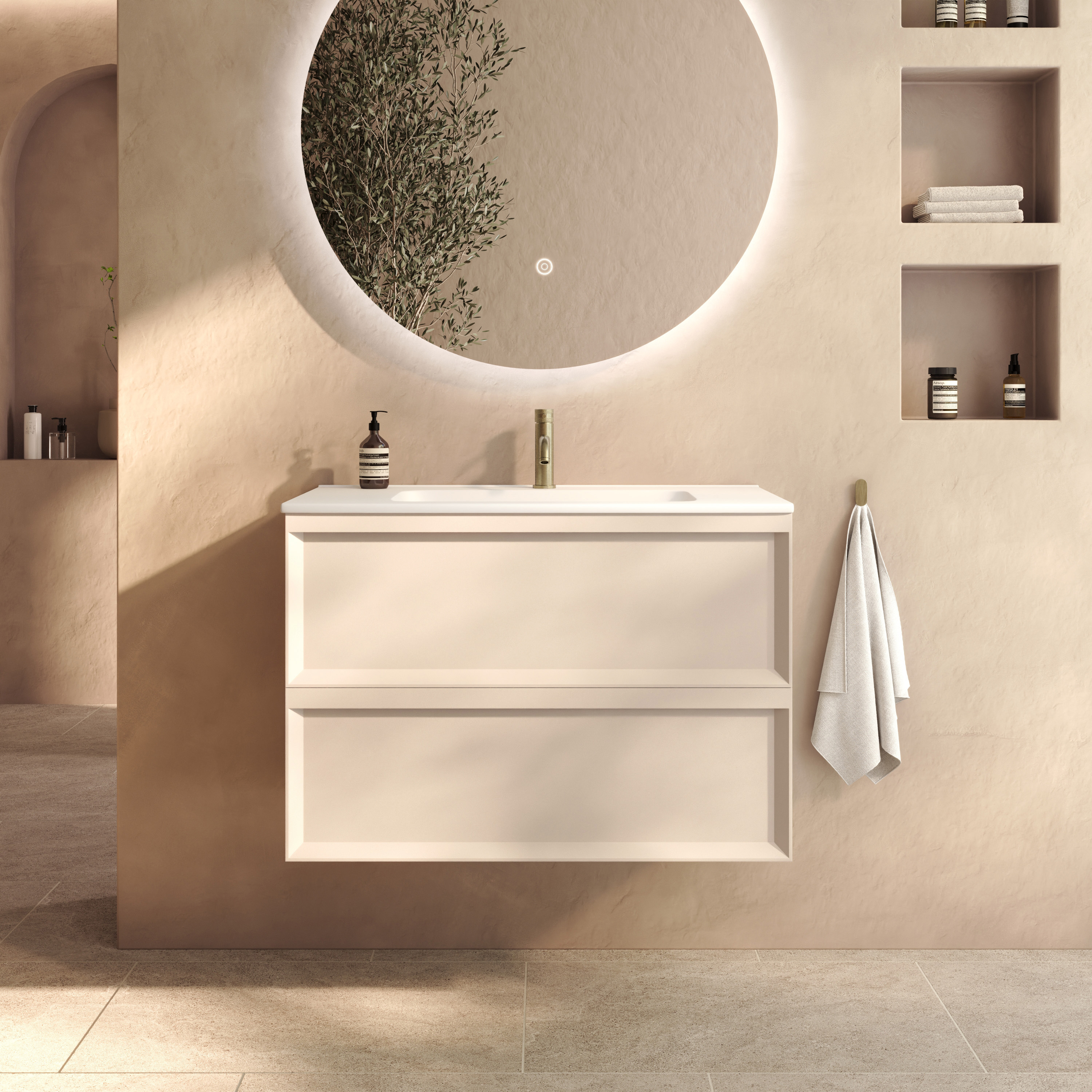 Aura 800mm Wall Mounted Vanity Unit & Matt White Basin