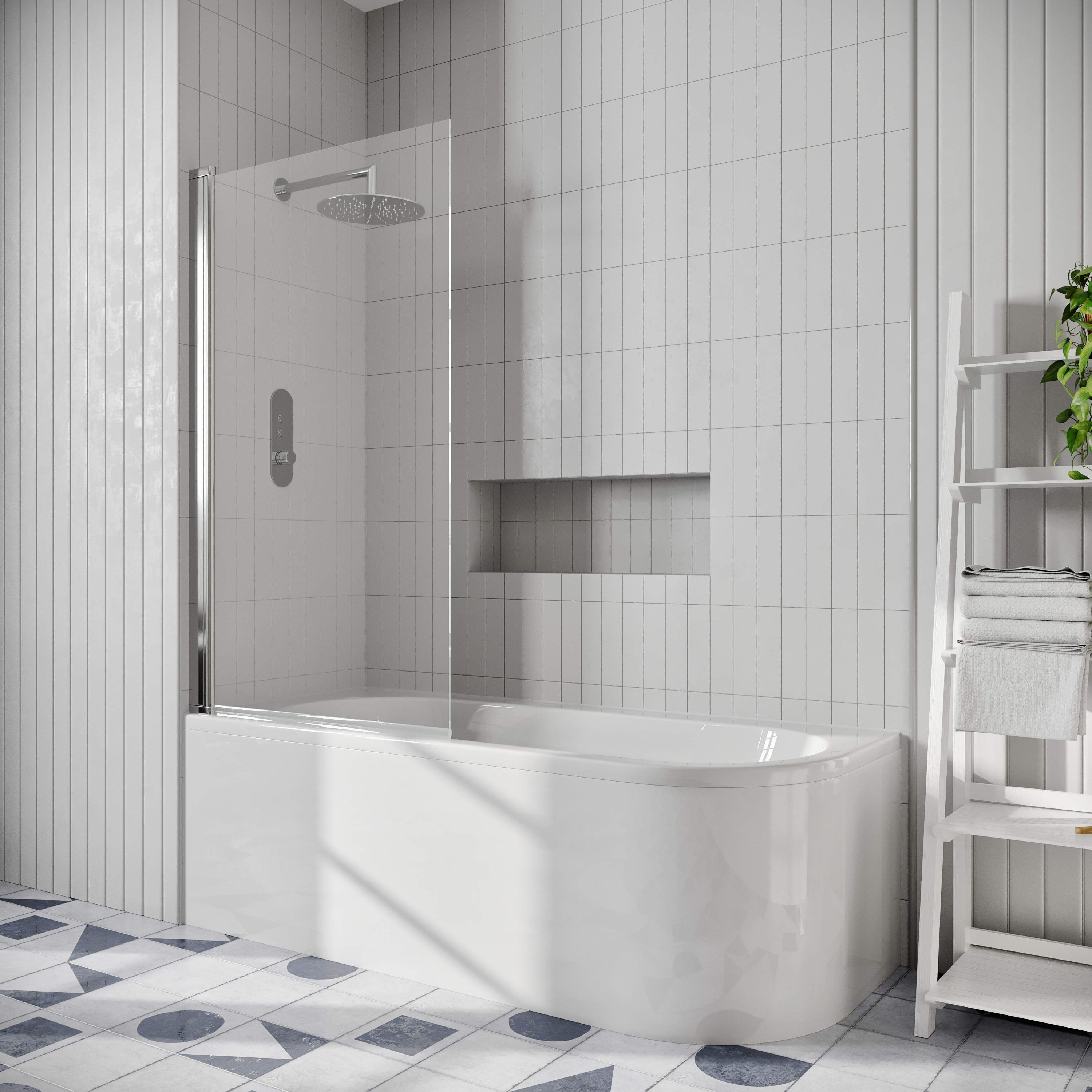 Drench J Shaped Shower Bath with Panel & Shower Screen