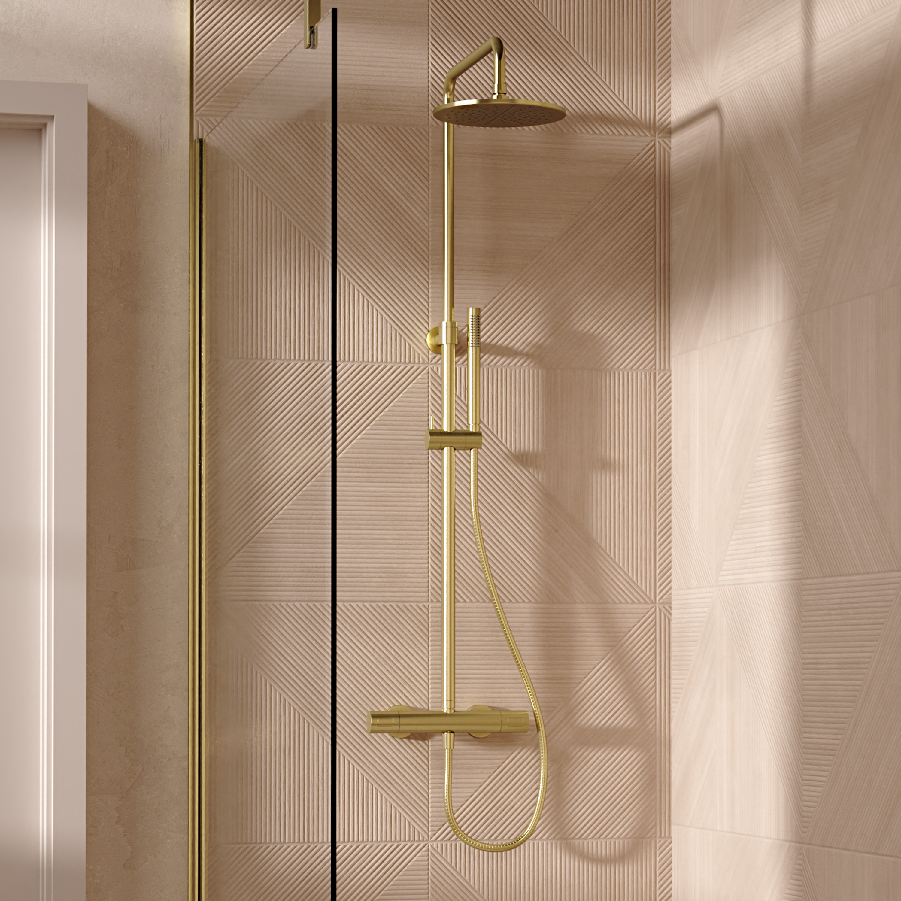 Crosswater Central Thermostatic Exposed Shower Kit With Height Adjustable Rigid Riser - Brushed Brass