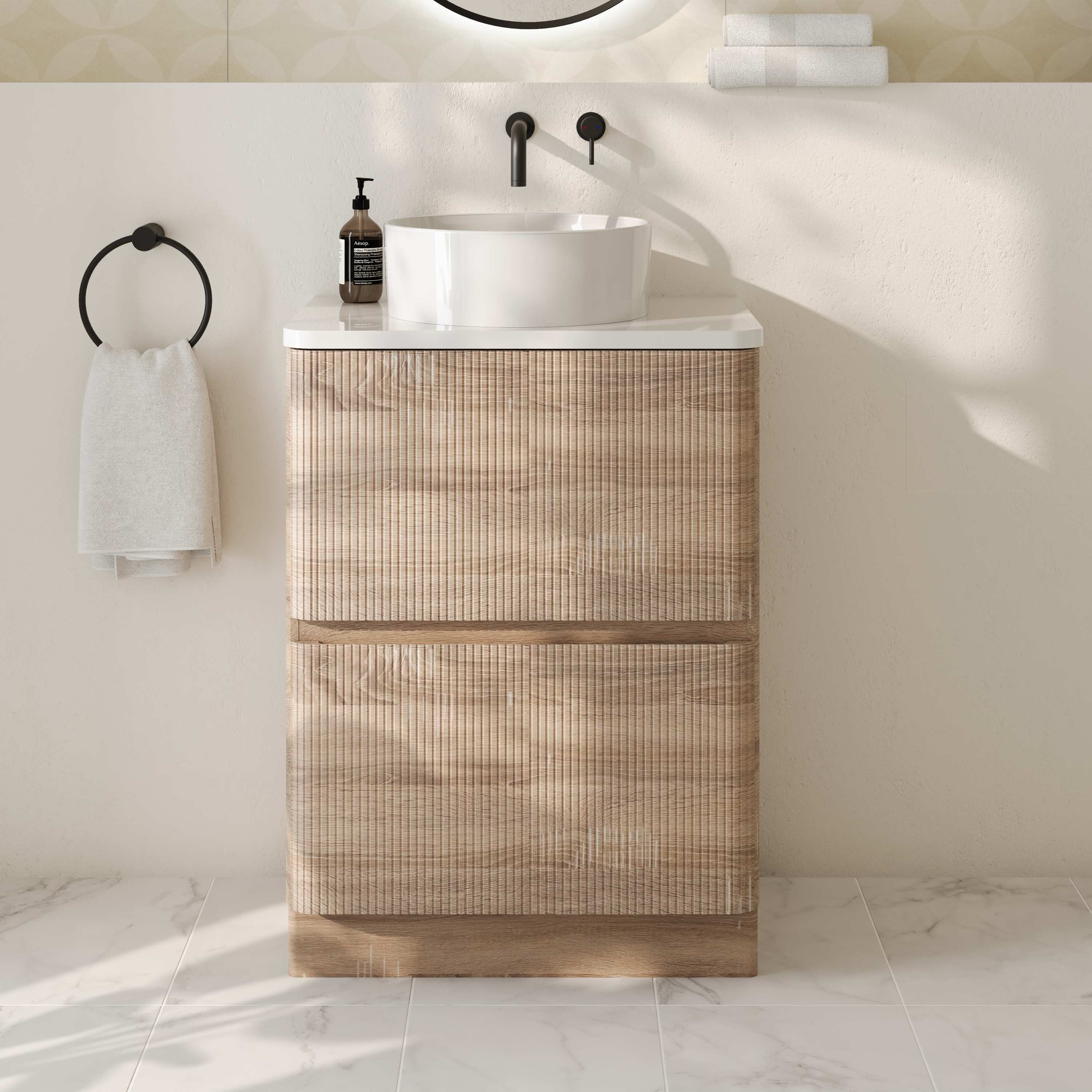 Drench Origin 600mm Fluted Floorstanding Vanity Unit & Countertop