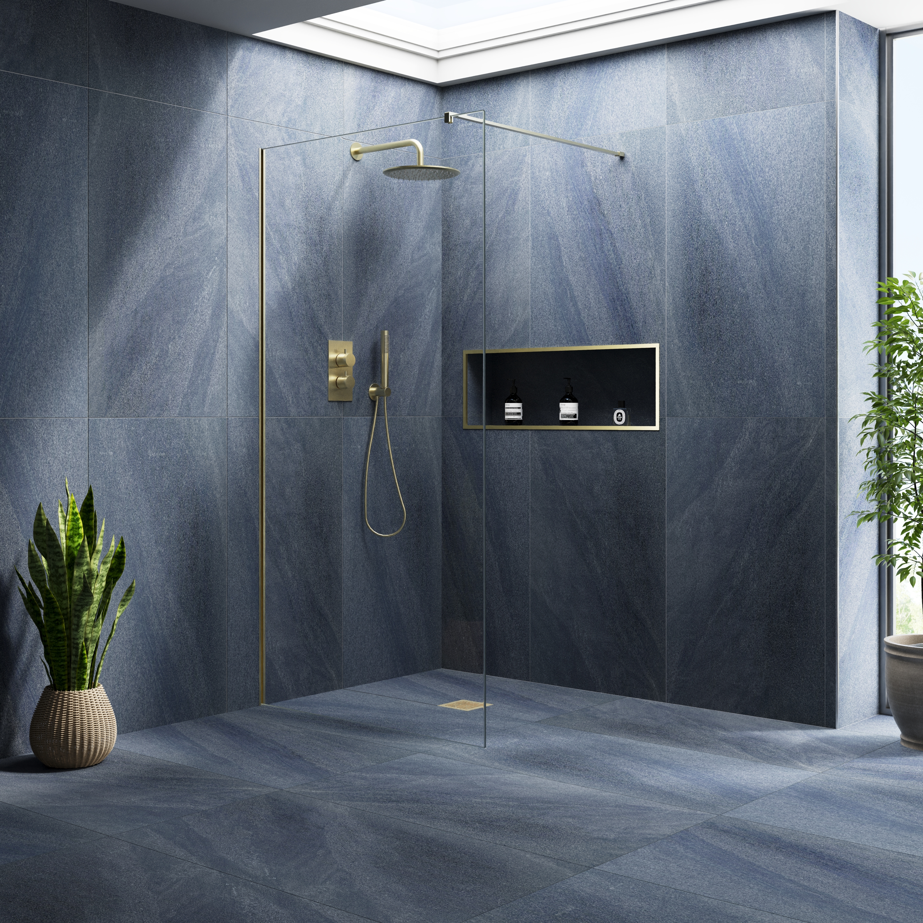 Harbour i10 10mm Easy Clean 2m Tall Frameless Wetroom Panel - Brushed Brass