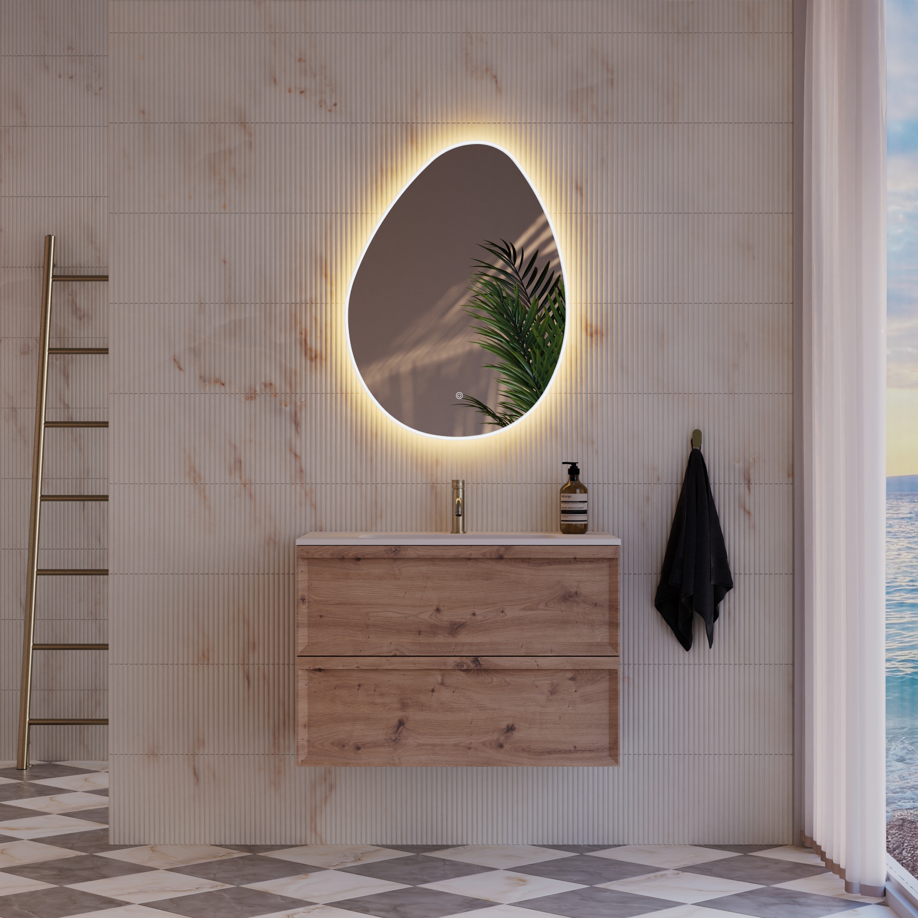 Organics Pebble LED illuminated Mirror with Demister Pad & Colour Change Lights - 600 x 800mm