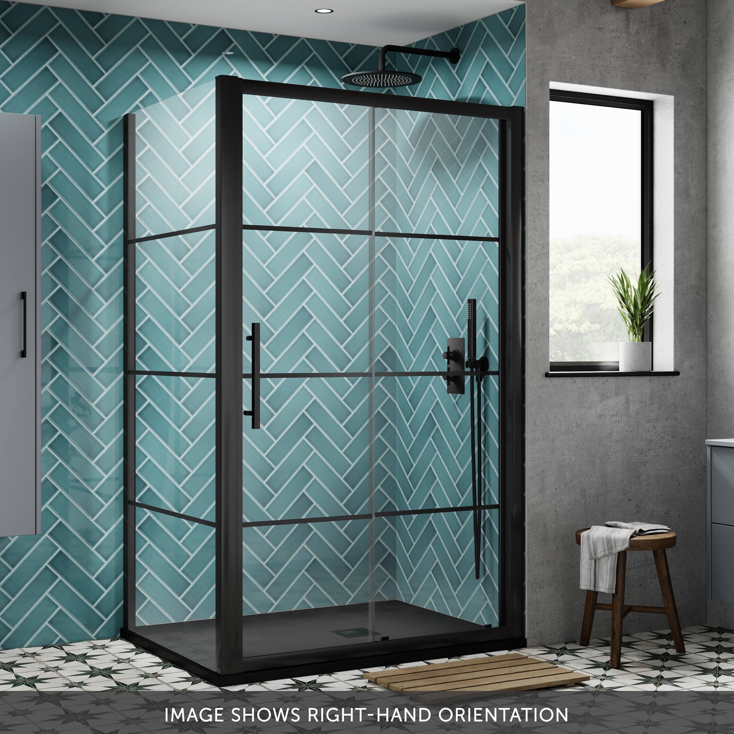 Vellamo City 8mm Framed Matt Black Easy Clean Sliding Shower Door