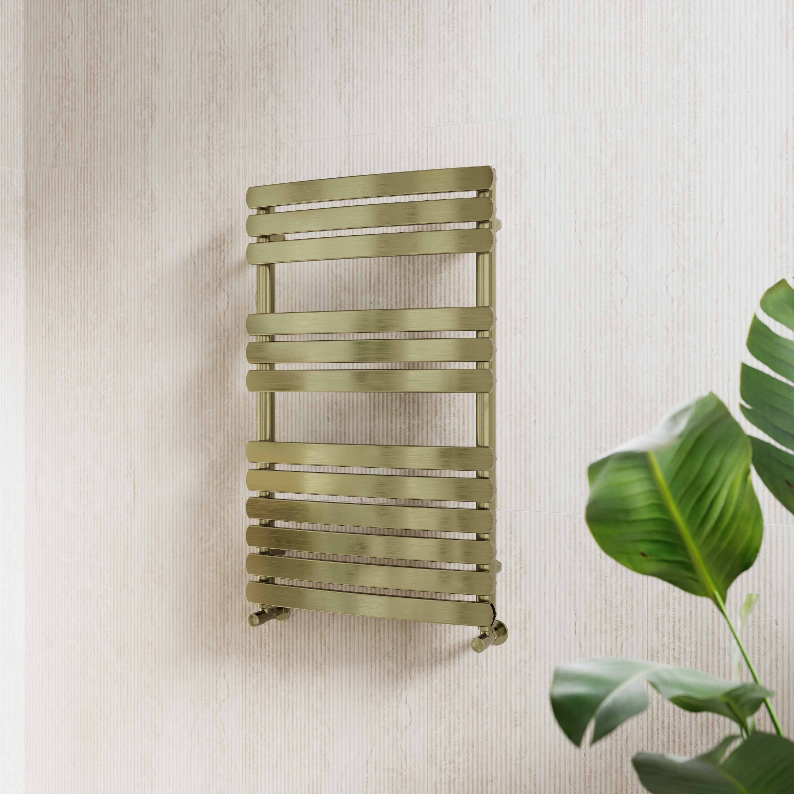 Toasty Solace Brushed Brass Curved Heated Towel Rail