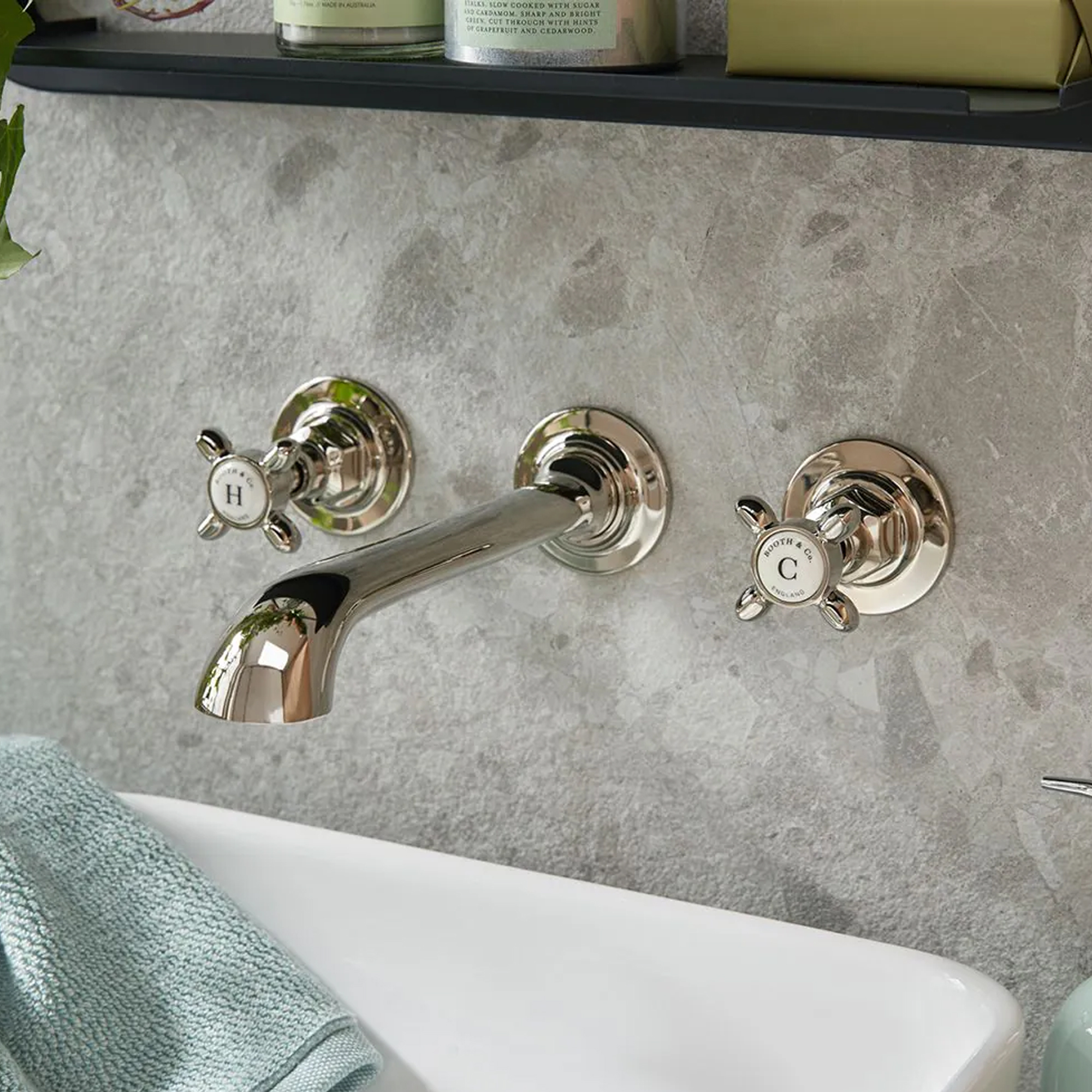 Booth & Co Axbridge Traditional Crosshead 3 Hole Wall Mounted Basin Mixer Tap