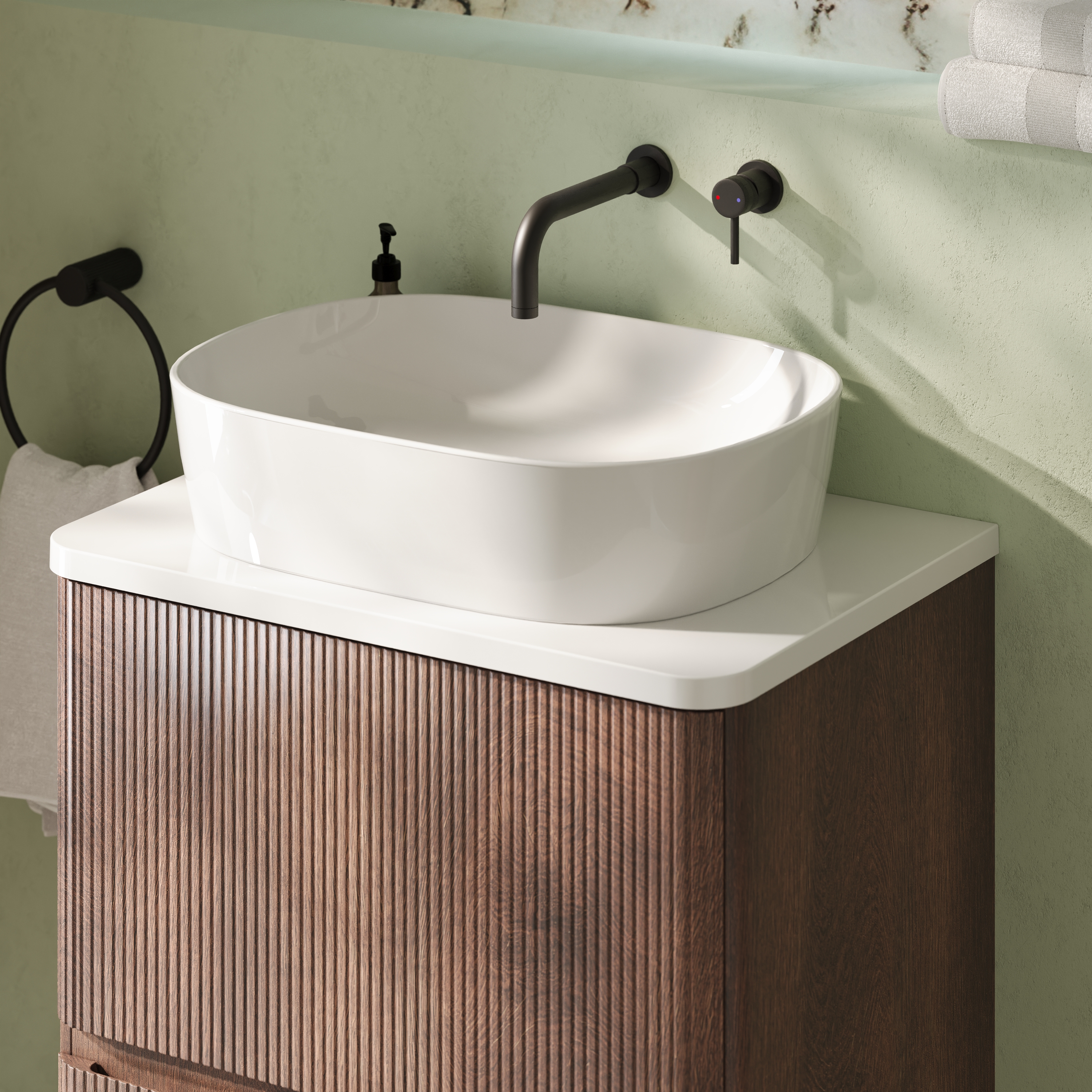 Drench Origin 600mm Fluted Floorstanding Vanity Unit & Countertop