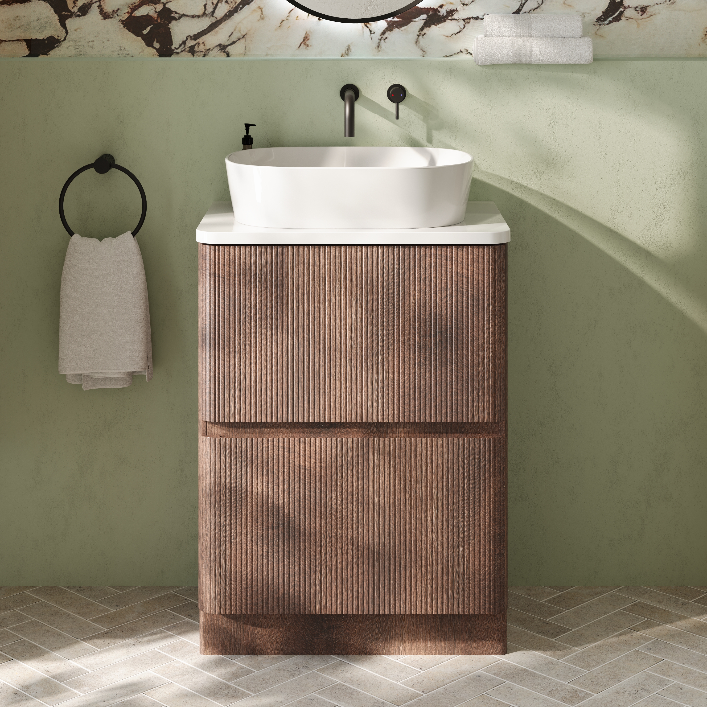 Drench Origin 600mm Fluted Floorstanding Vanity Unit & Countertop