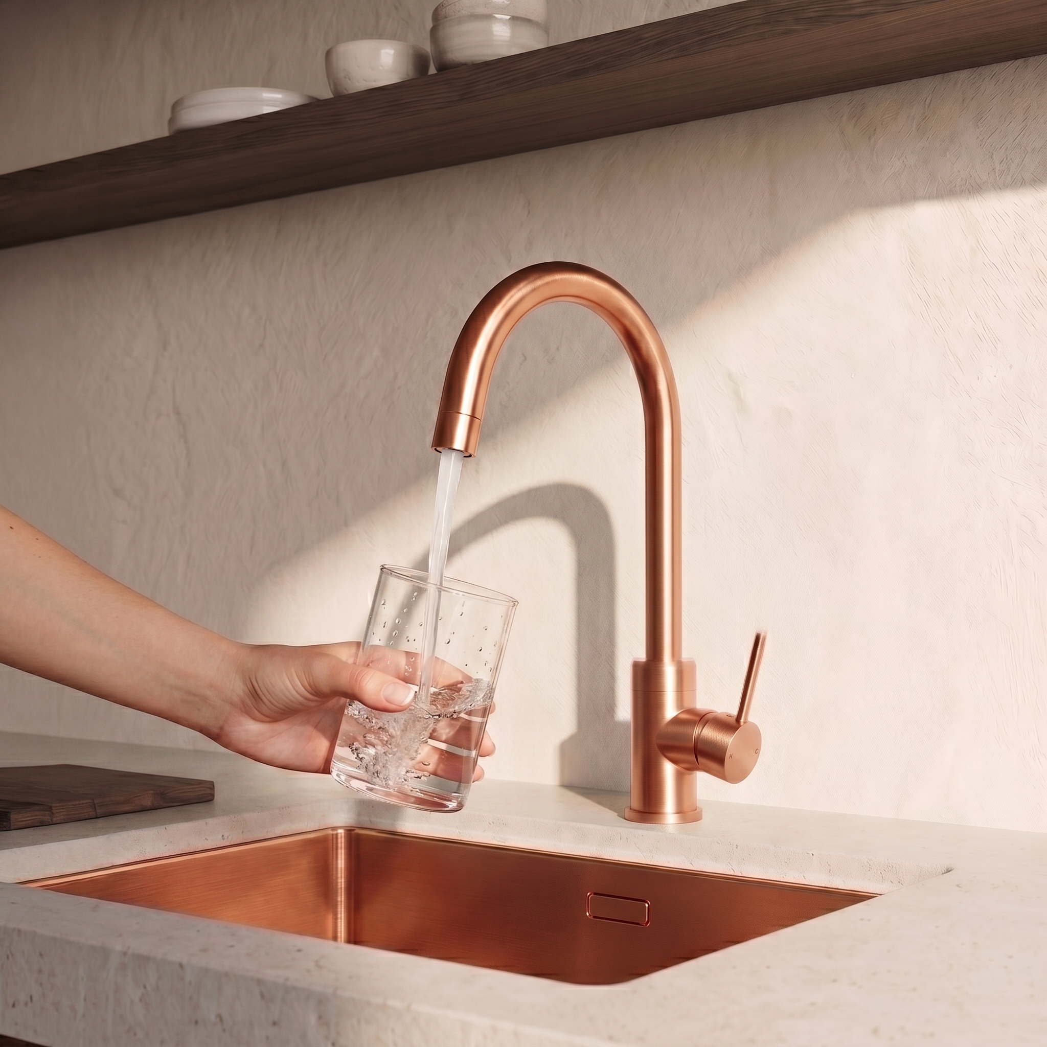 Vellamo Kara Single Lever Mono Kitchen Mixer - Brushed Copper