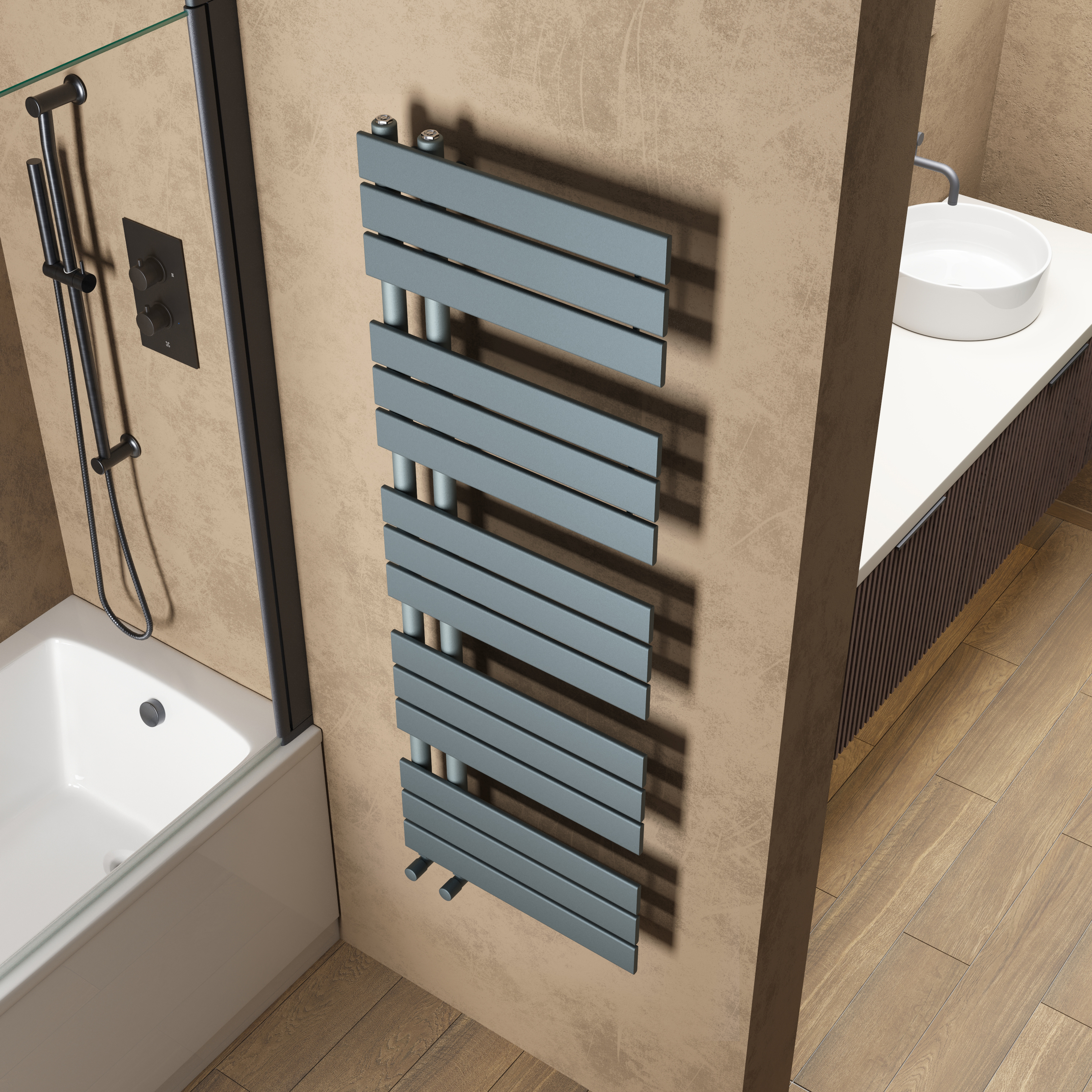 Toasty Haven Anthracite Flat Panel Offset Heated Towel Rail
