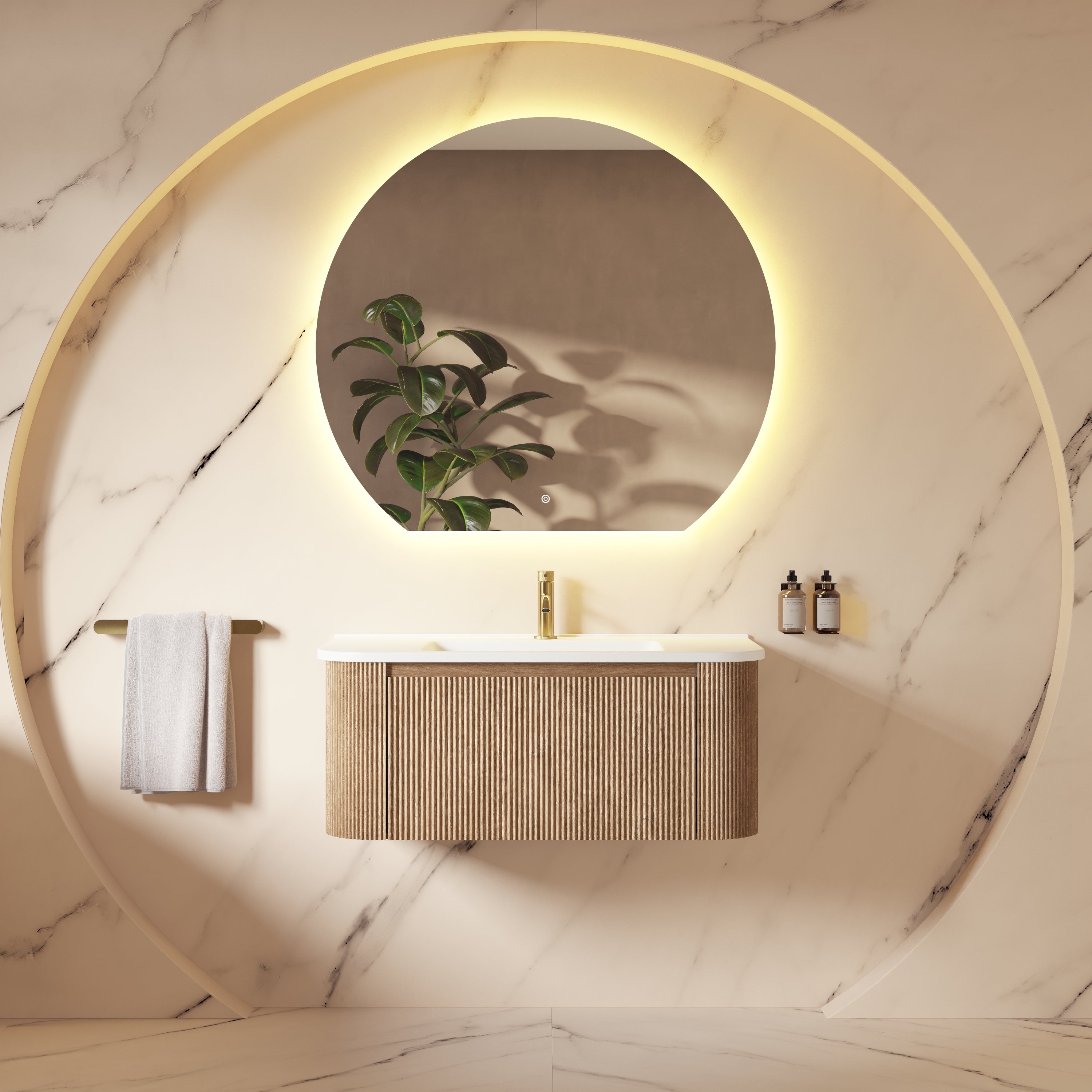 Harbour Segment LED Illuminated Mirror with Demister Pad & Colour Change Lights