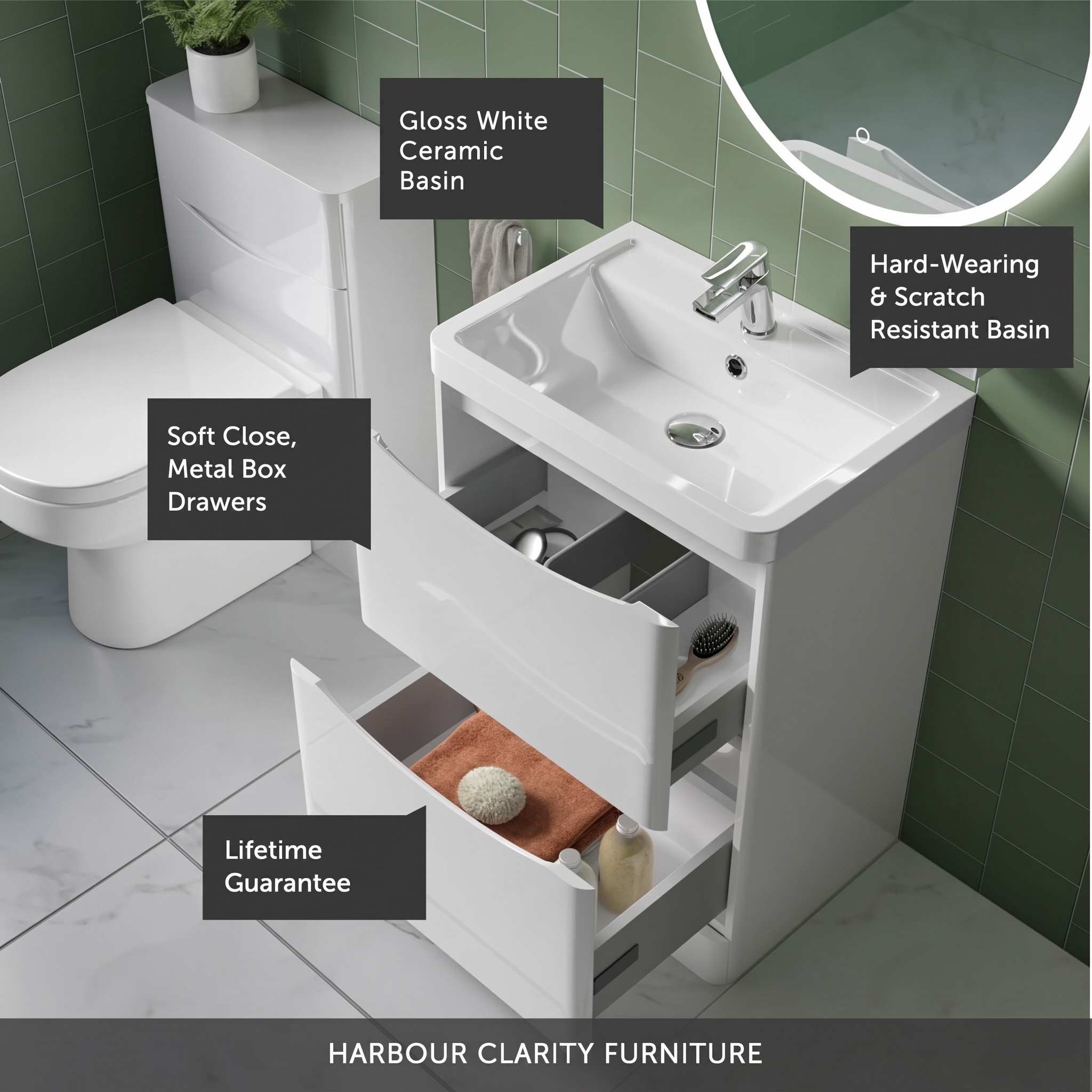 Harbour Clarity 600mm Floorstanding Vanity Unit & Basin