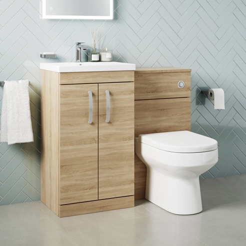 Emily 1000mm Combination Bathroom Toilet & 2 Door Sink Unit - Natural Oak