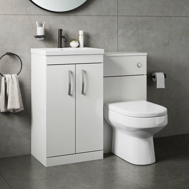 Drench Emily 1000mm Combination Bathroom Toilet & 2 Door Sink Unit - Gloss White