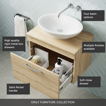 Emily 500mm Wall Mounted 1 Drawer Vanity Unit and Countertop