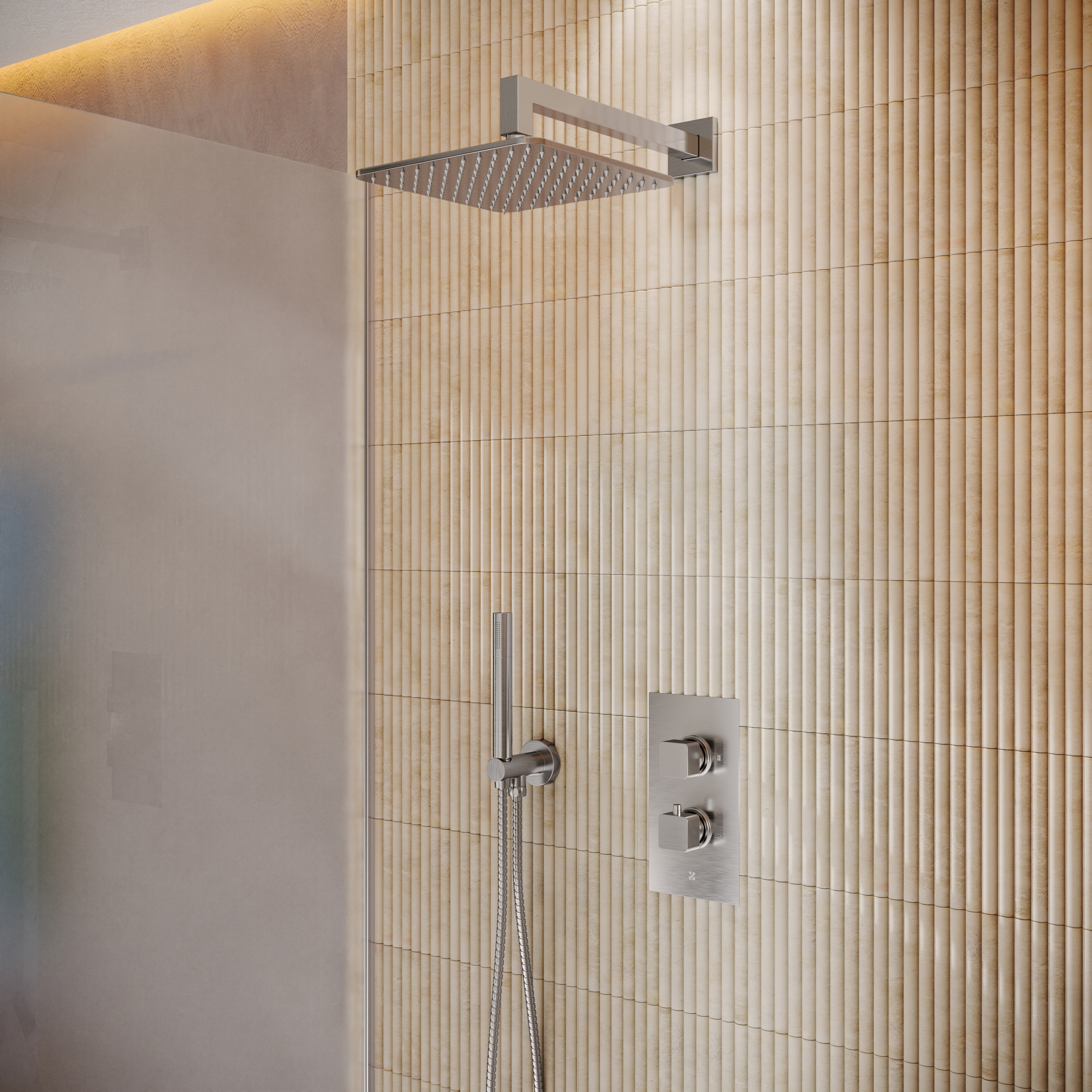 Core Portrait Shower Package with 2 Outlet Valve, Fixed Wall Mounted Square Shower Head & Shower Wall Kit