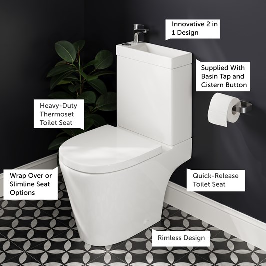 Harbour Clarity 2 in 1 Wash Basin & Close Coupled Open Back Toilet with ...