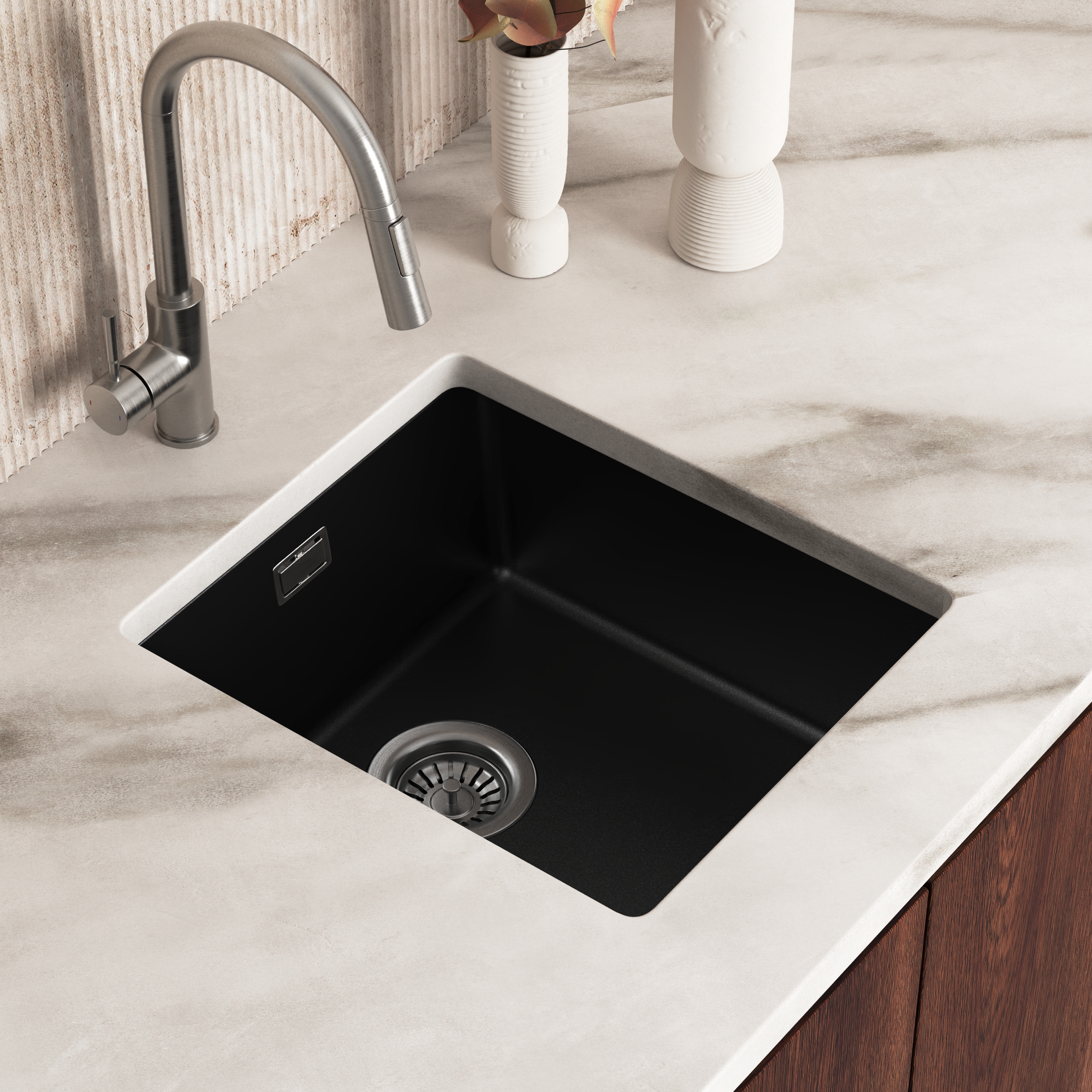 Vellamo Terra Compact 1 Bowl Granite Composite Inset or Undermount Kitchen Sink & Waste - 370 x 460mm