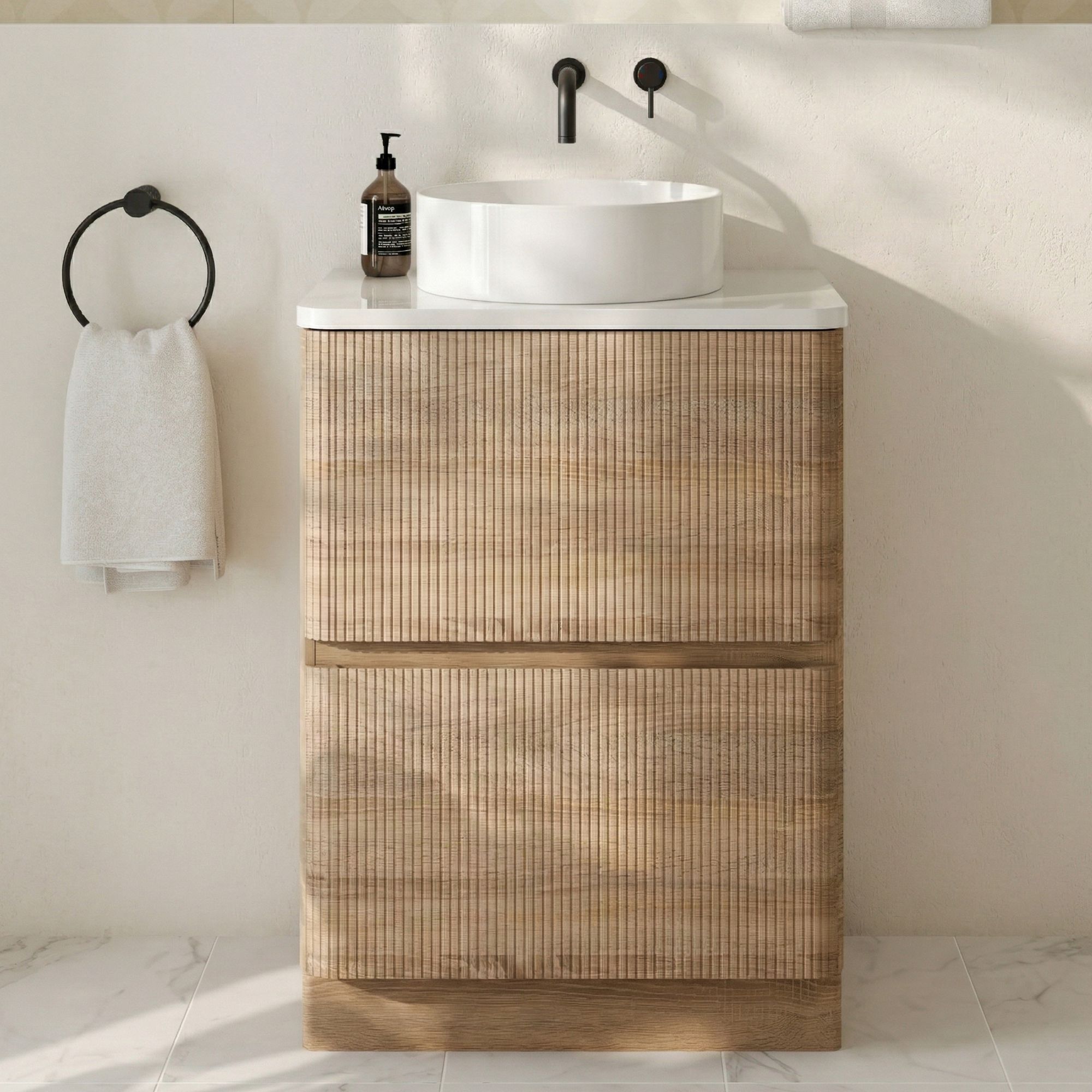 Drench Origin 600mm Fluted Floorstanding Vanity Unit & Countertop