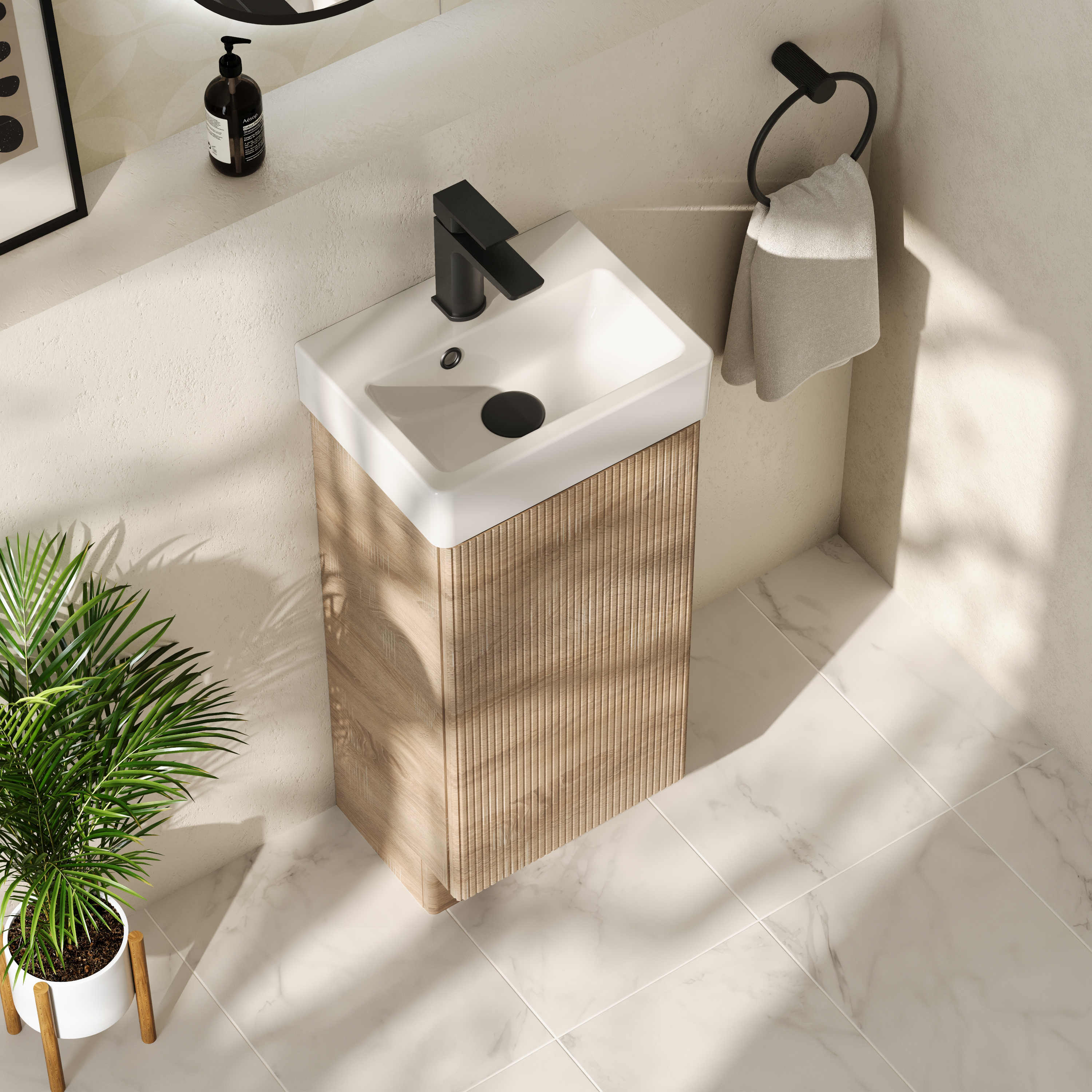 Drench Origin 340mm Fluted Cloakroom Floorstanding Vanity Unit & Basin