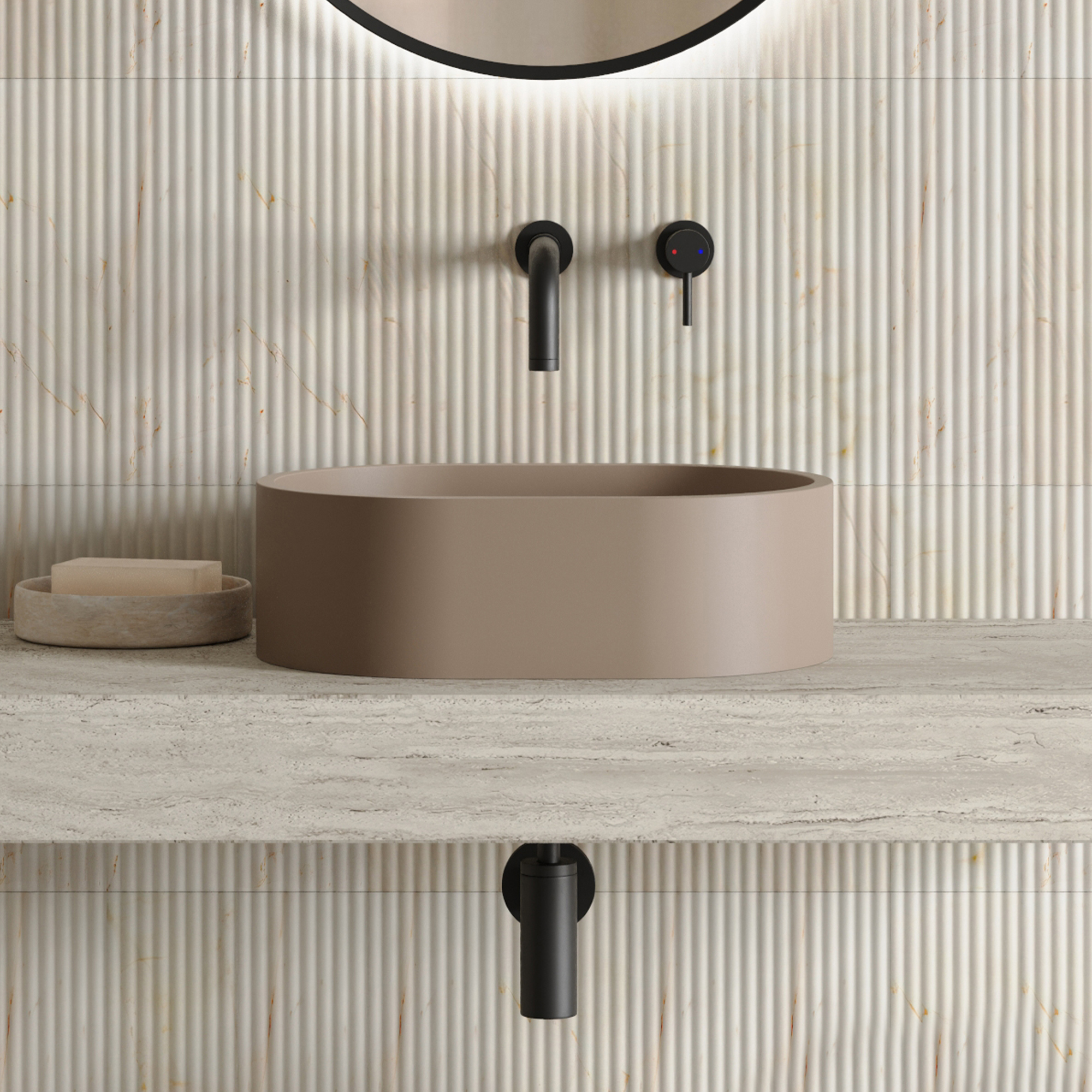 Harbour Concrete Small 400mm Oval Basin - Warm Clay
