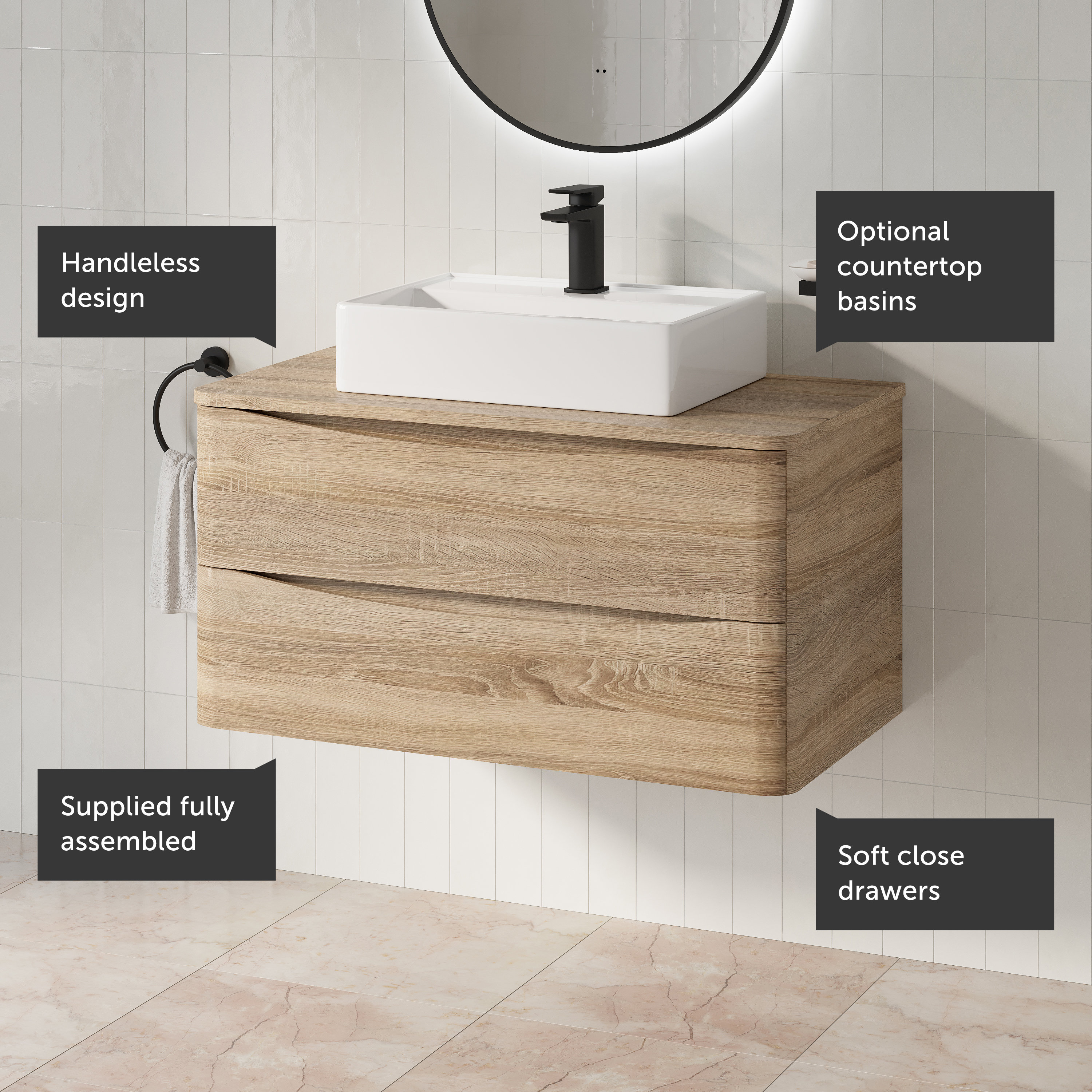 Harbour Origin 900mm Wall Mounted Vanity Unit & Countertop