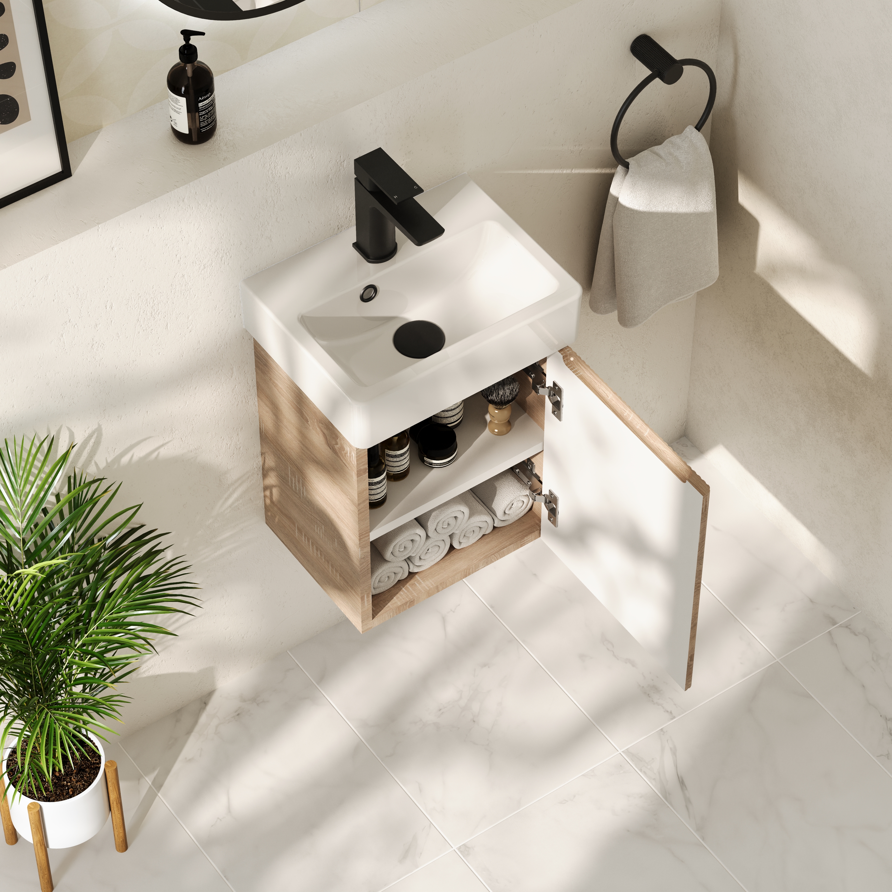 Drench Origin 340mm Fluted Cloakroom Wall Mounted Vanity Unit & Basin