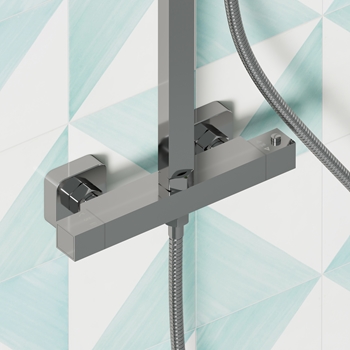 Drench Exposed Square Rigid Riser Thermostatic Shower Kit | Tap Warehouse