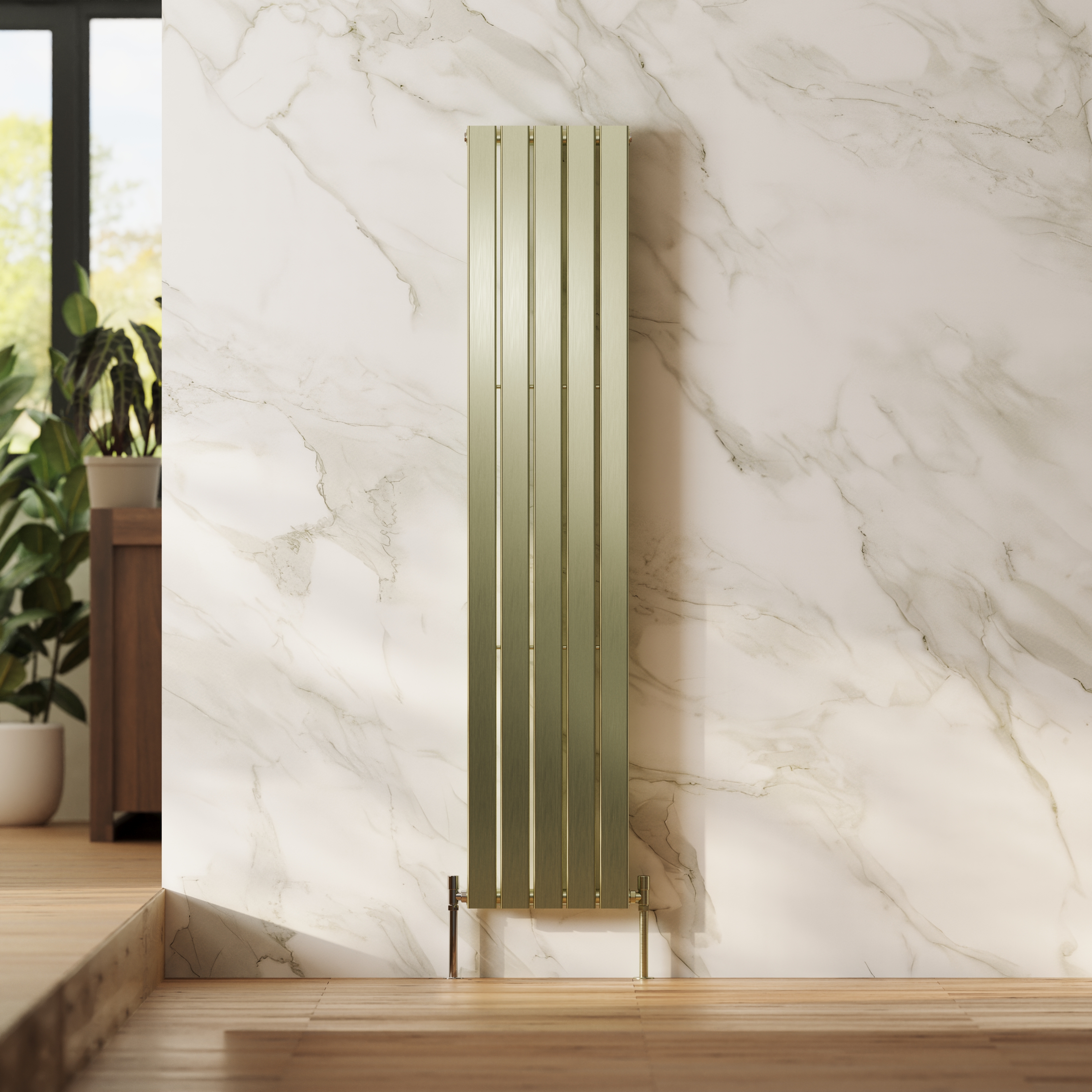 Toasty Radiance Brushed Brass Single Flat Panel Vertical Radiator