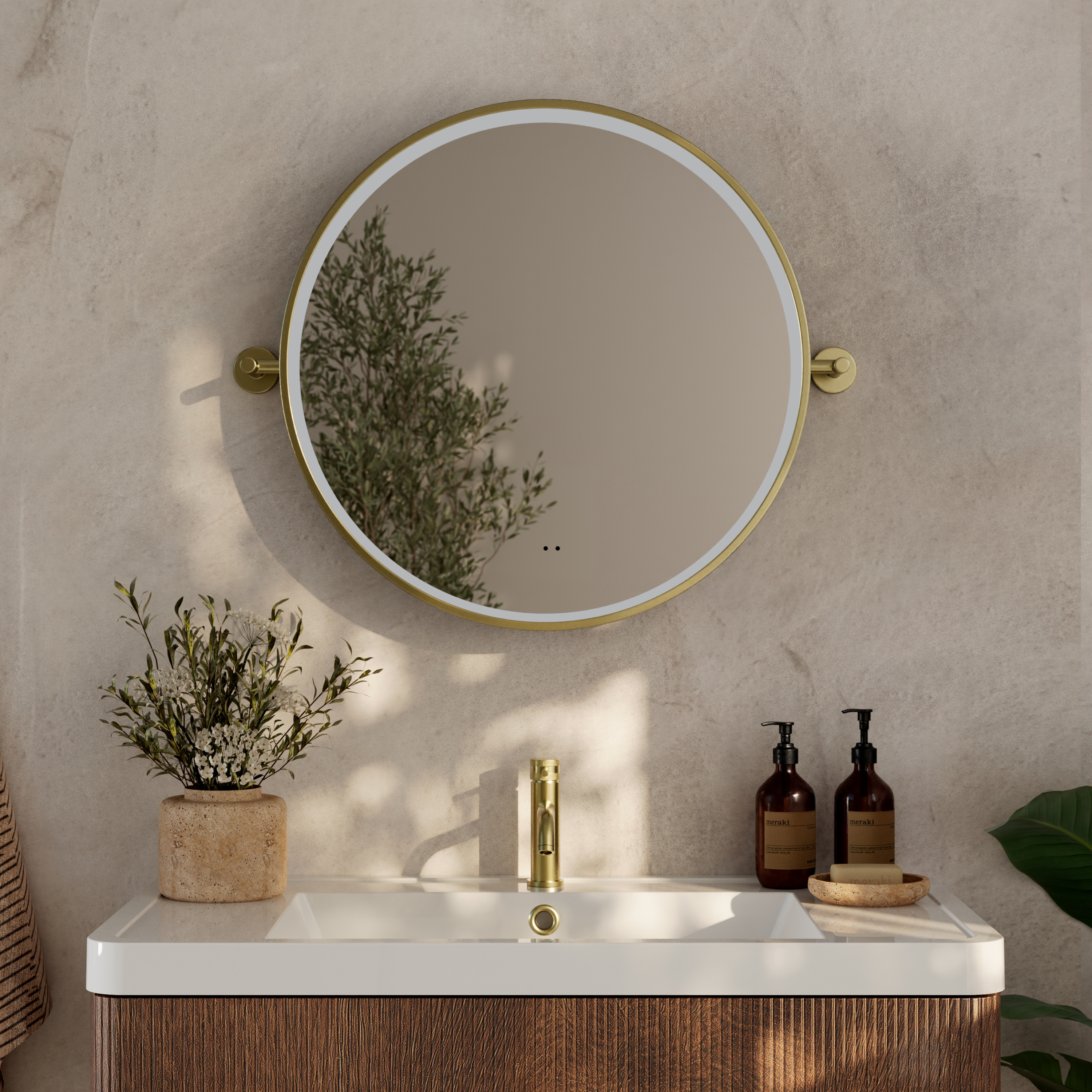 Ester LED Illuminated Framed Round Pivot Mirror with Demister Pad - 600mm